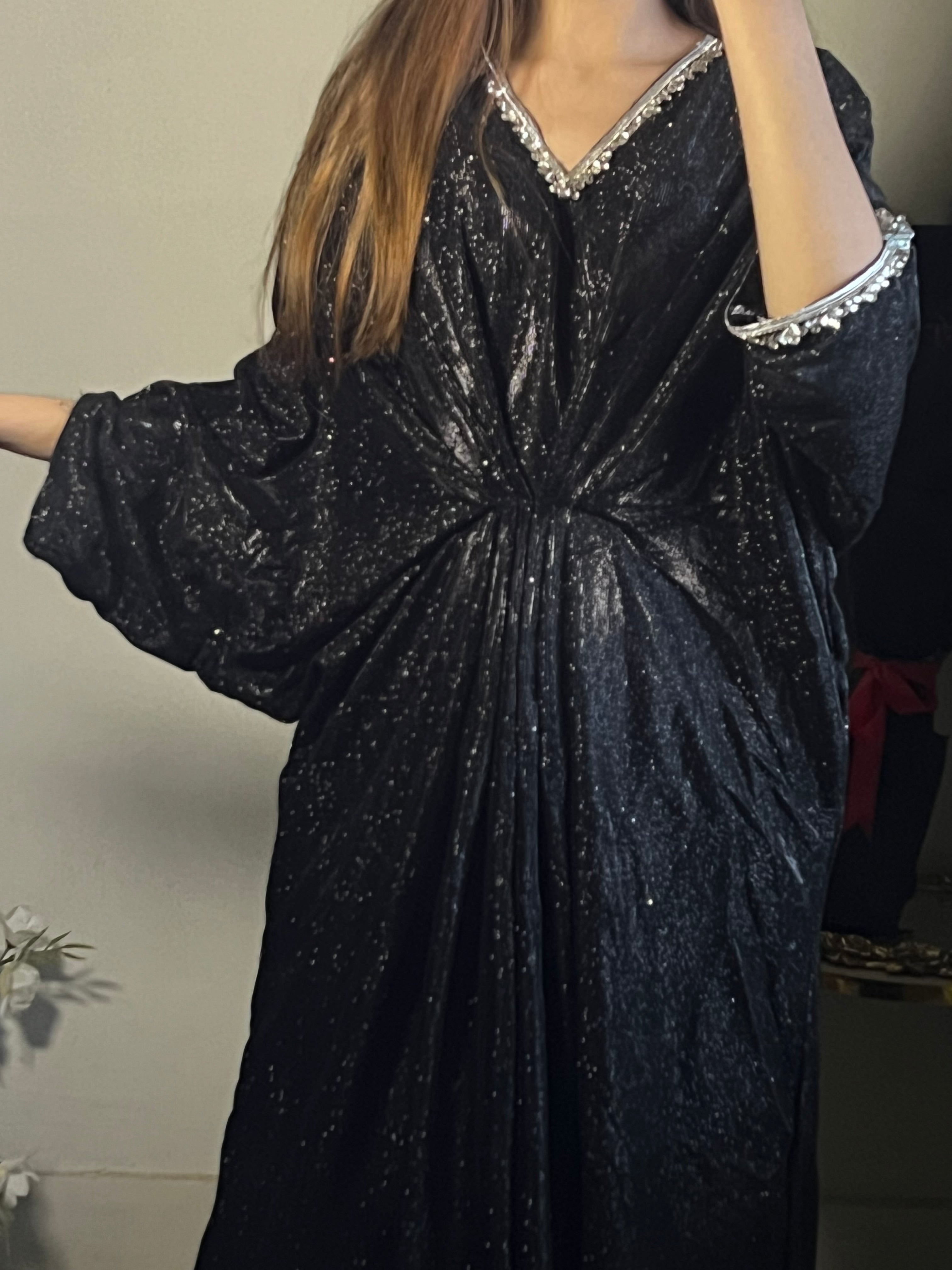 Embroidered Black Shimmer Moonlight Kaftan