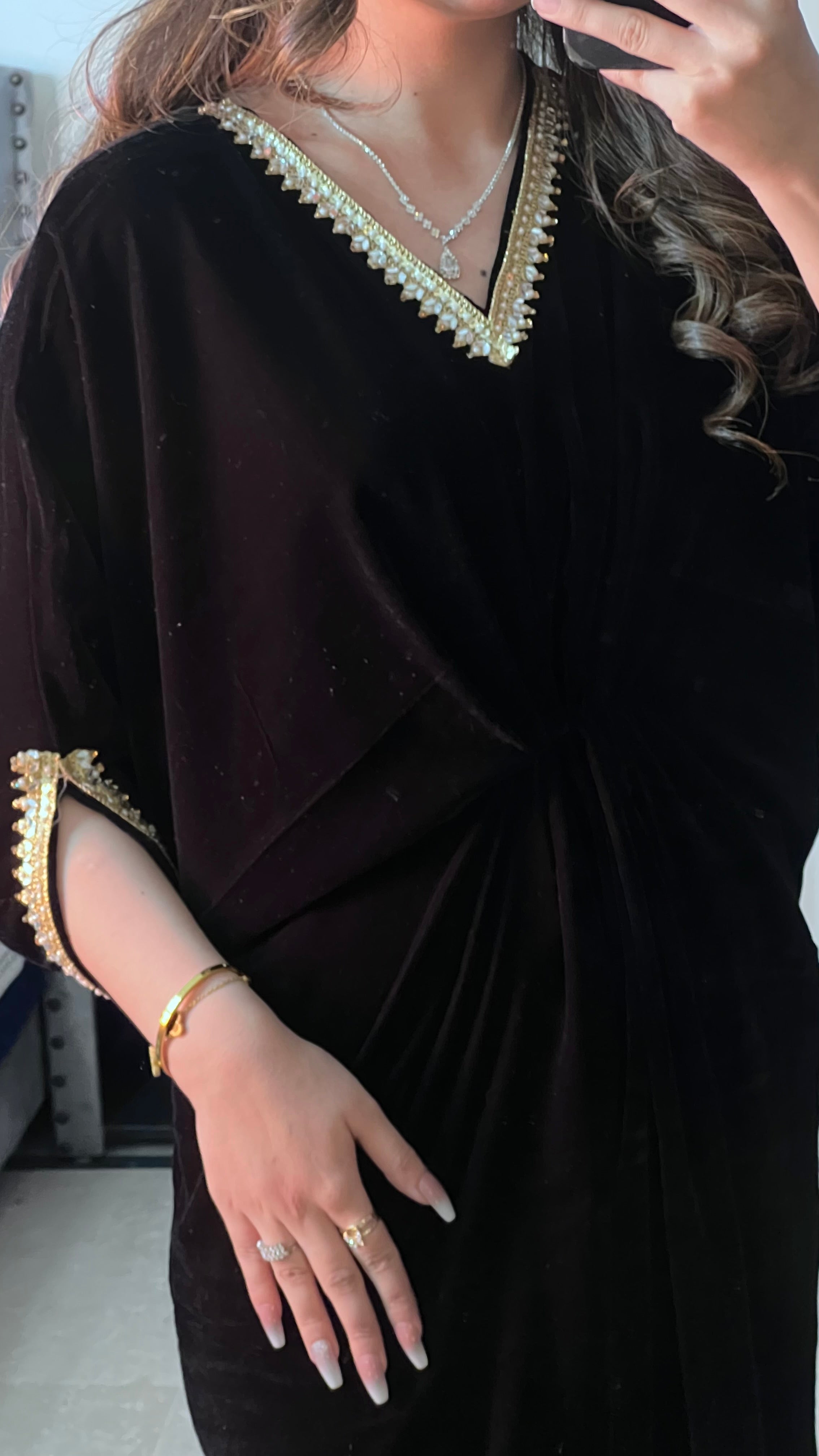 Embroidered Velvet Black Kaftan