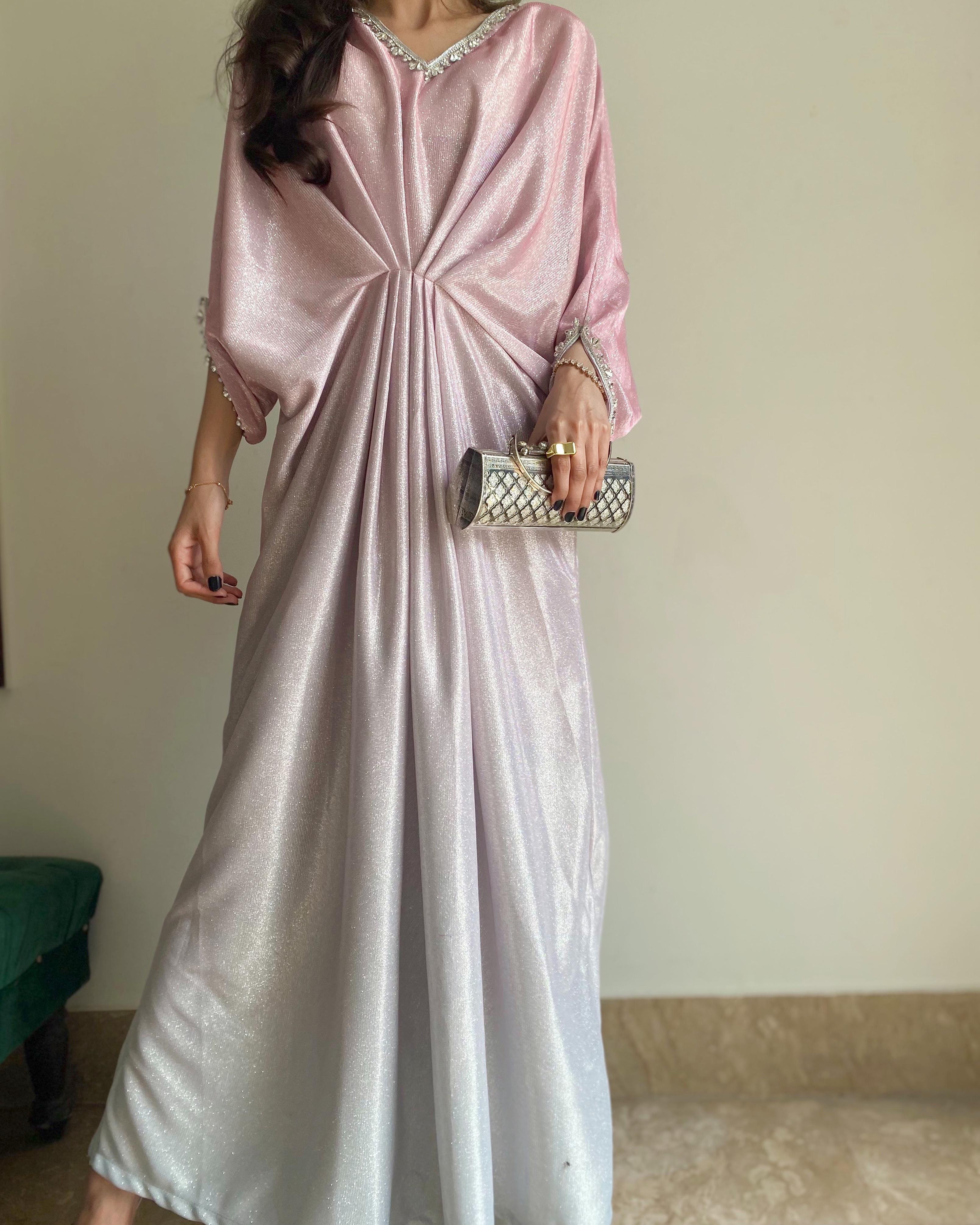 Embroidered Pink Two-Tone Shimmer Moonlight Kaftan