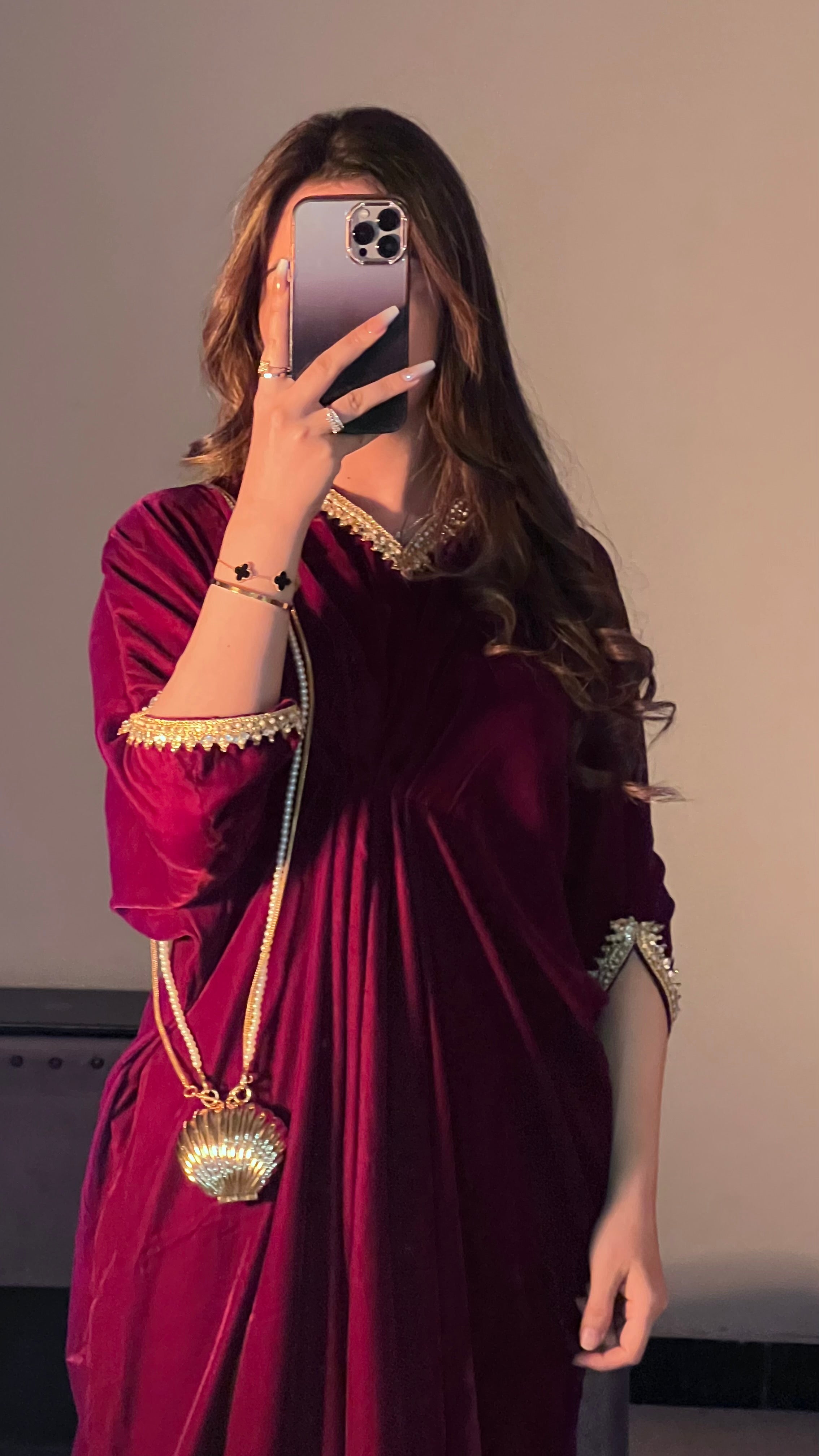 Embroidered Velvet Maroon Kaftan
