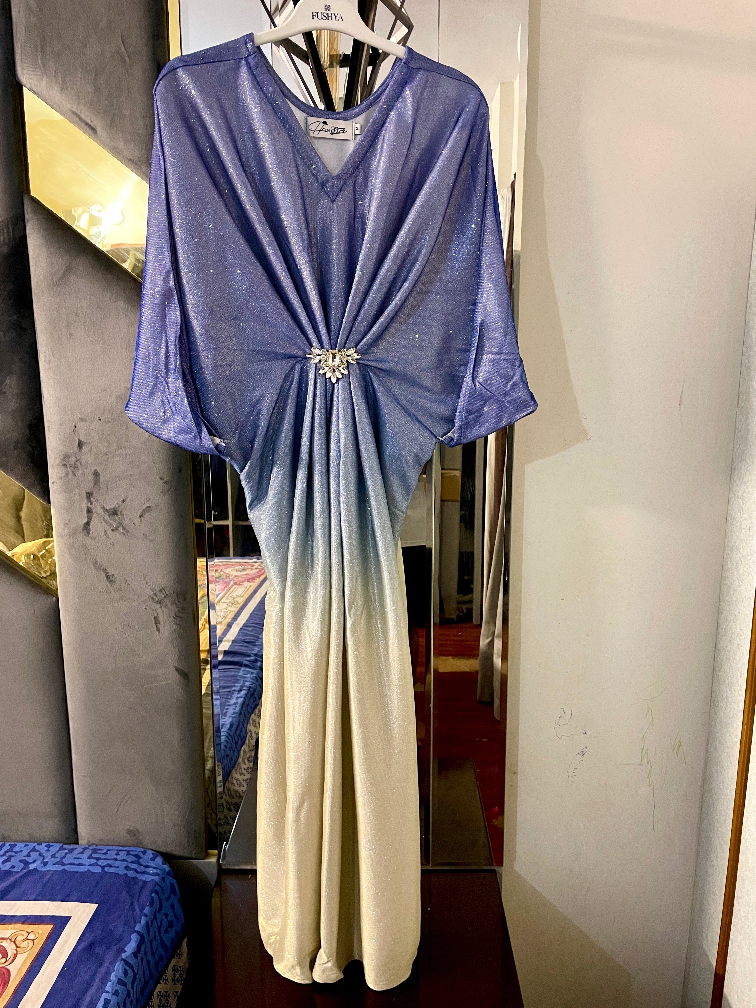 Blue-Golden Shimmer Moonlight Kaftan