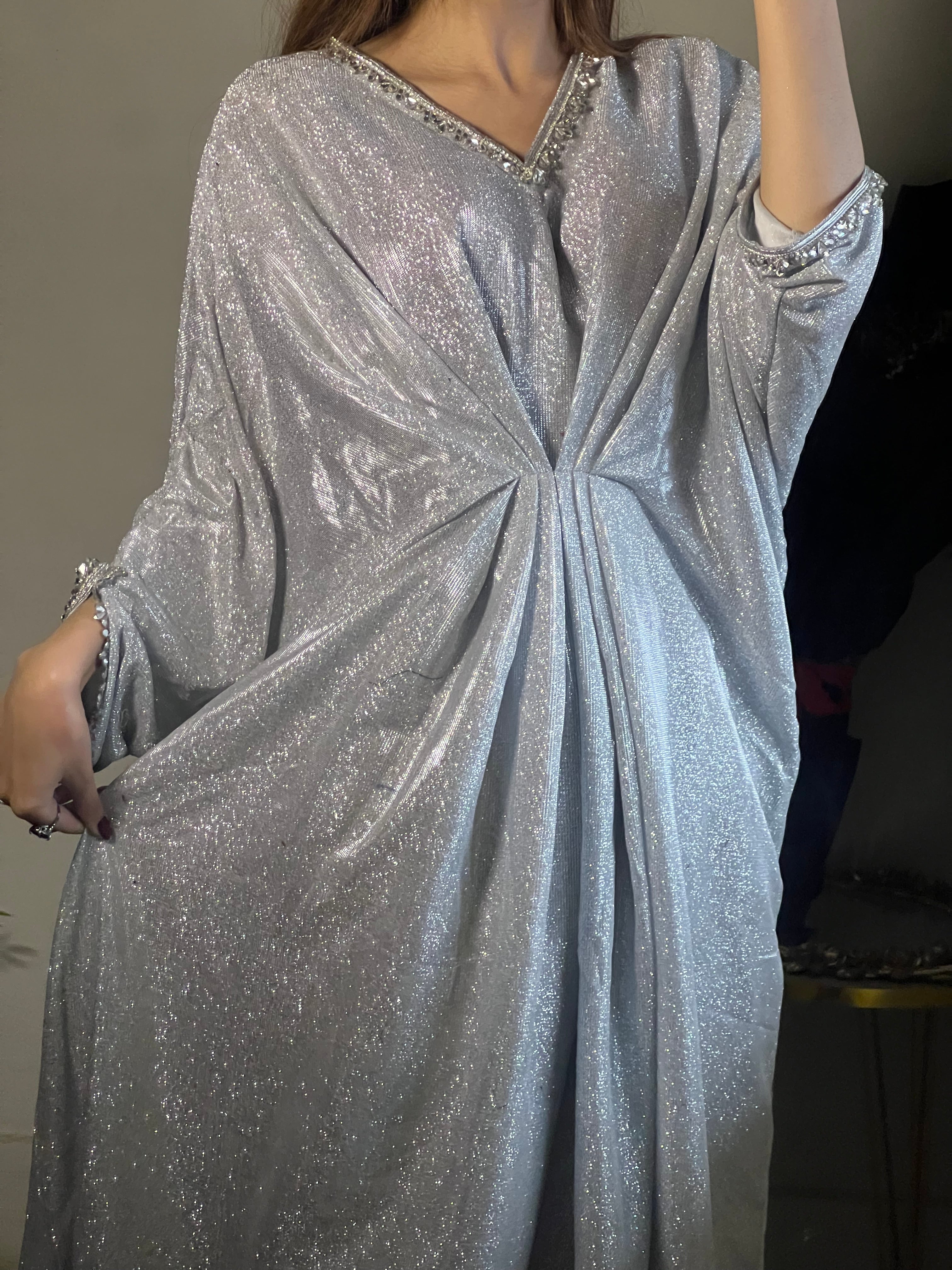 Embroidered Silver Shimmer Moonlight Kaftan