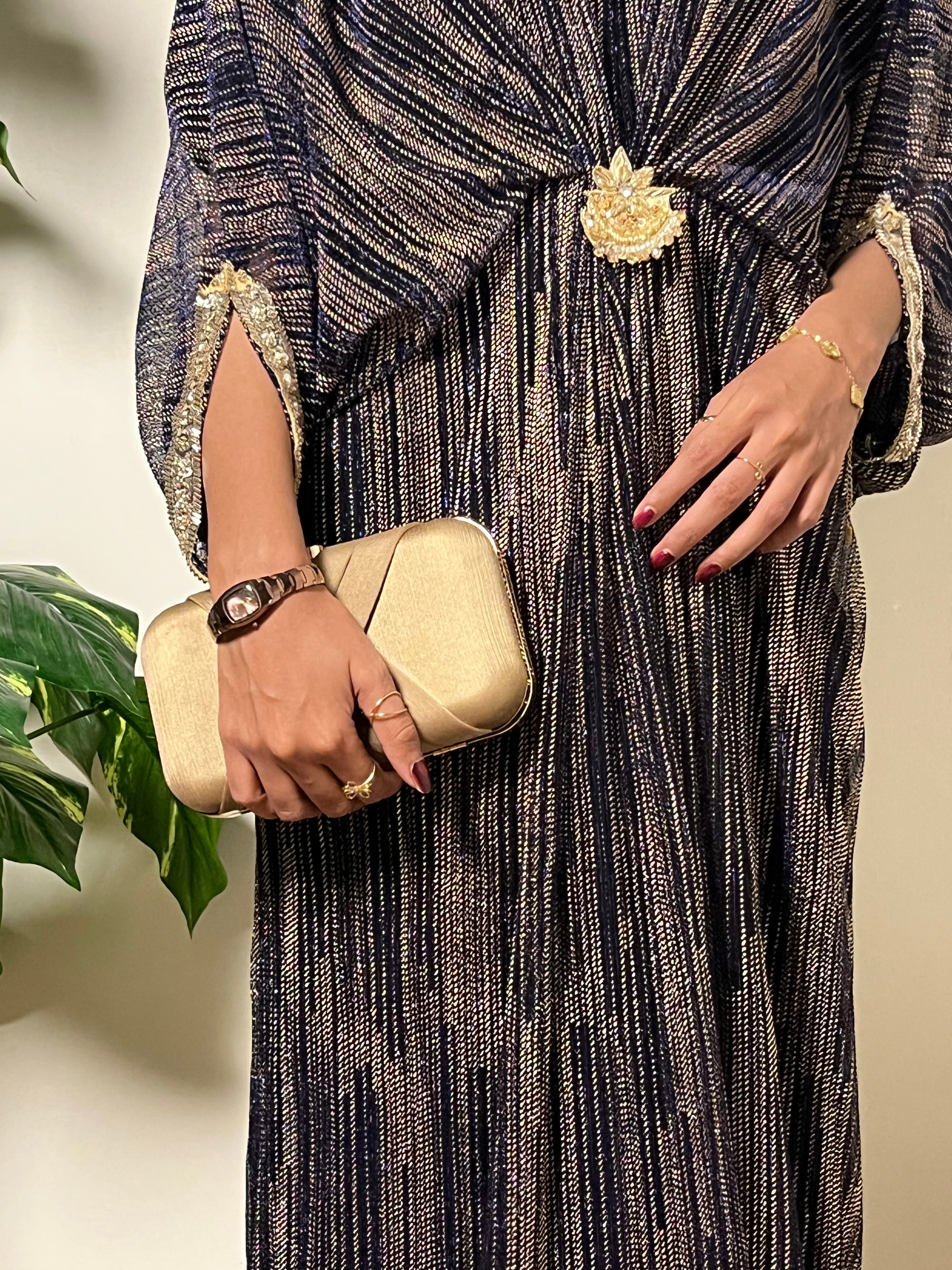 Cut-Dana Embroidered Navy Blue Moonlight Kaftan