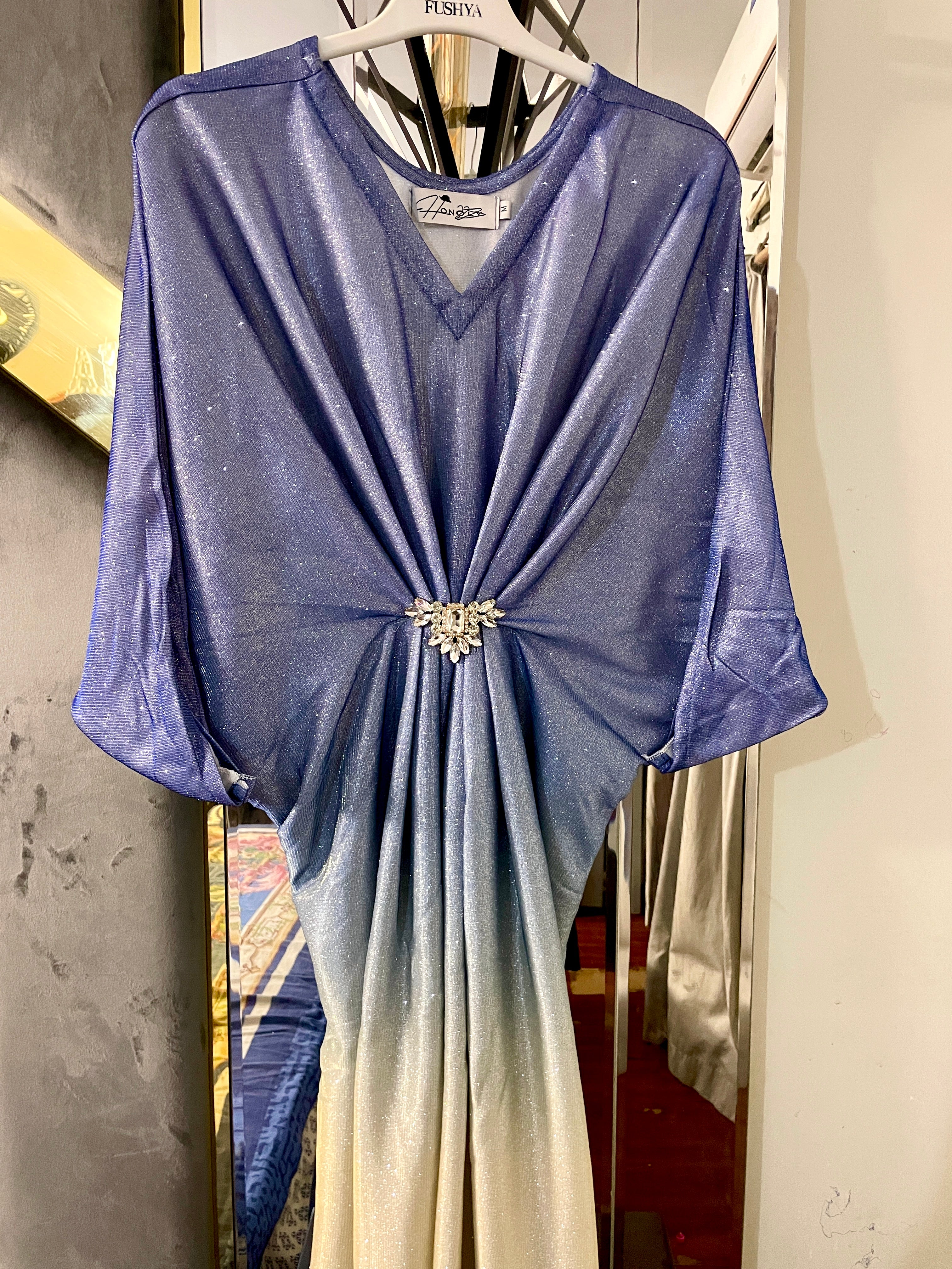 Blue-Golden Shimmer Moonlight Kaftan