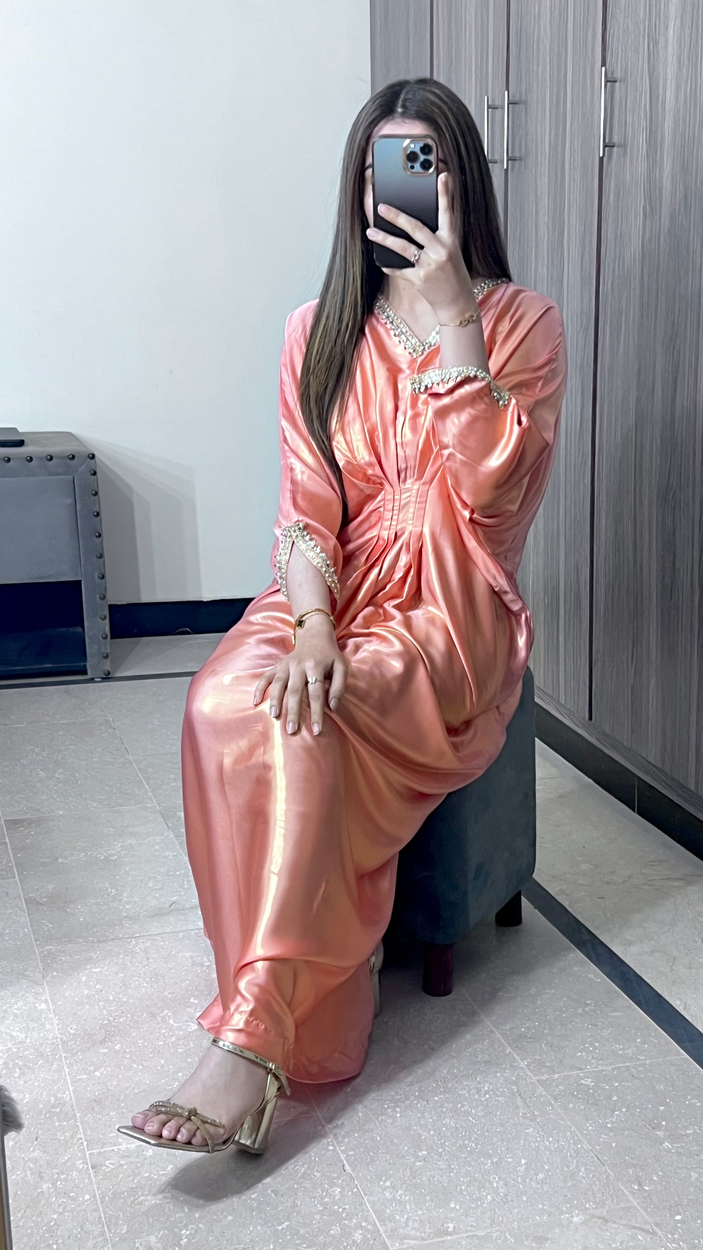 Embroidered Shimmer Silk Kaftan