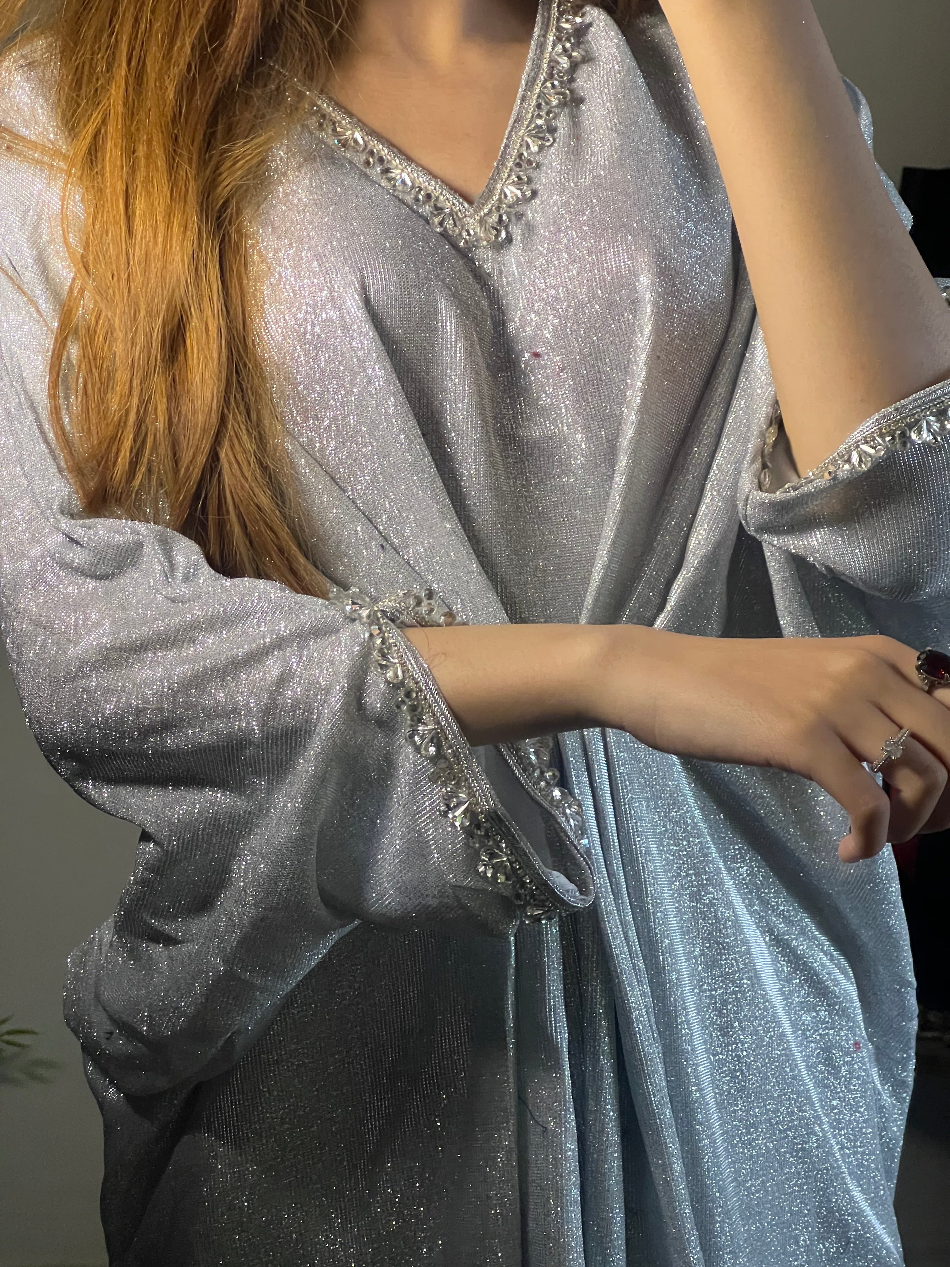 Embroidered Silver Shimmer Moonlight Kaftan