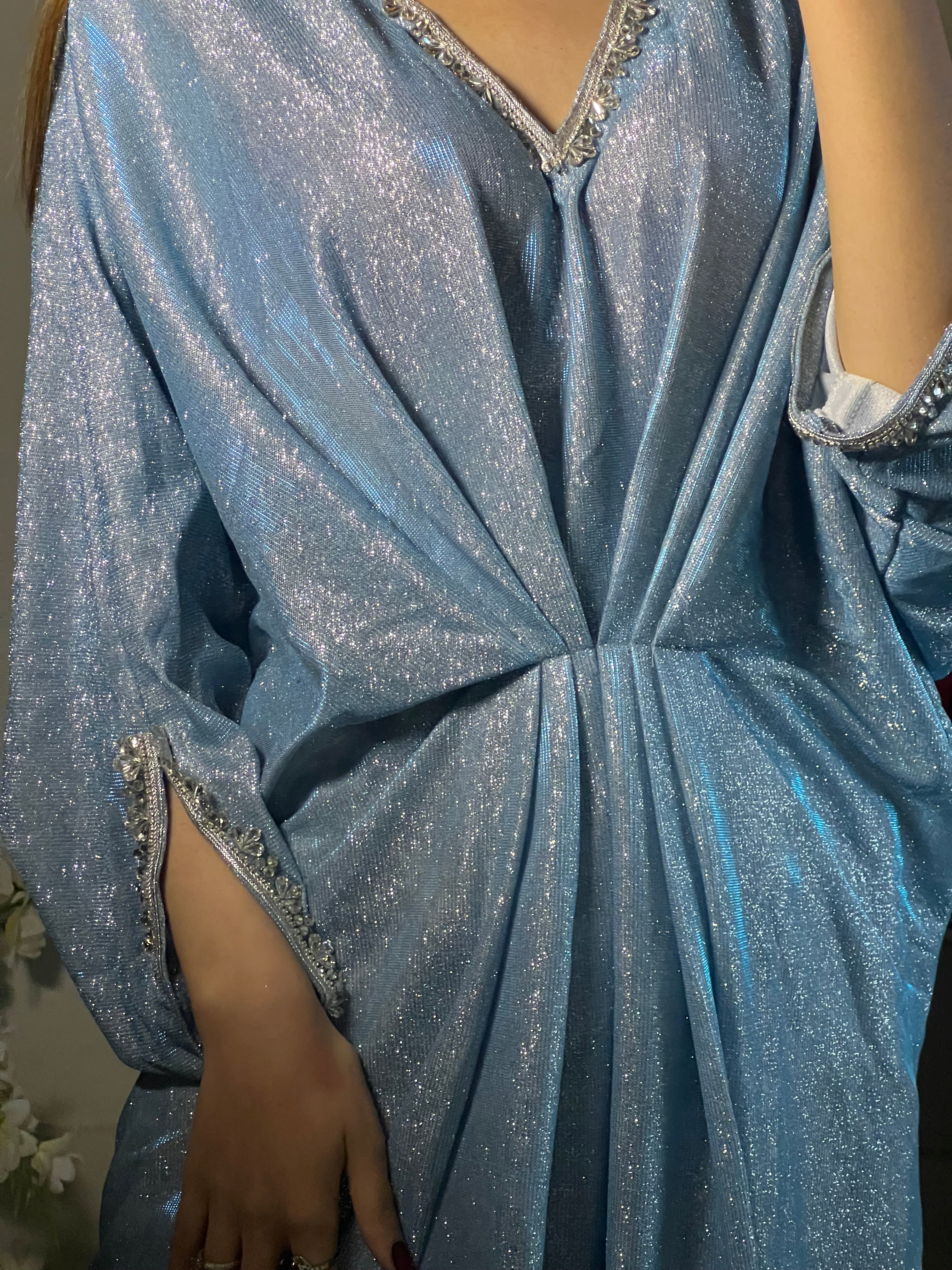 Embroidered Light Blue Shimmer Moonlight Kaftan