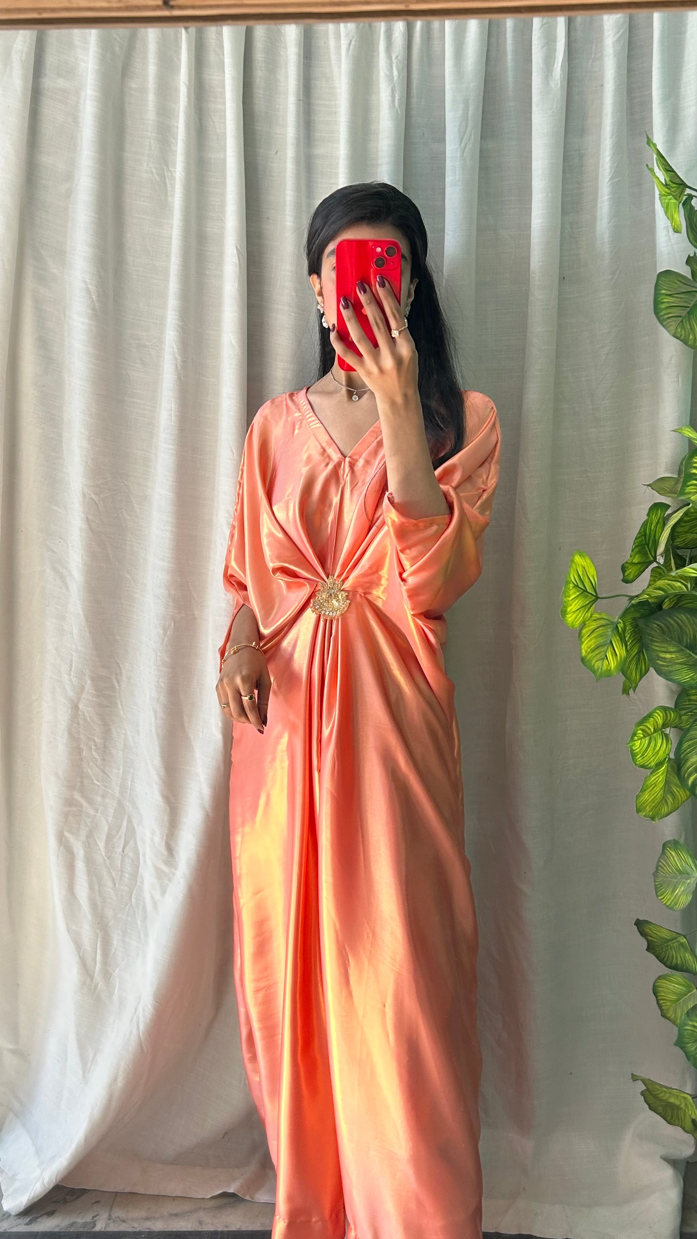 Shimmer Silk Peach Kaftan
