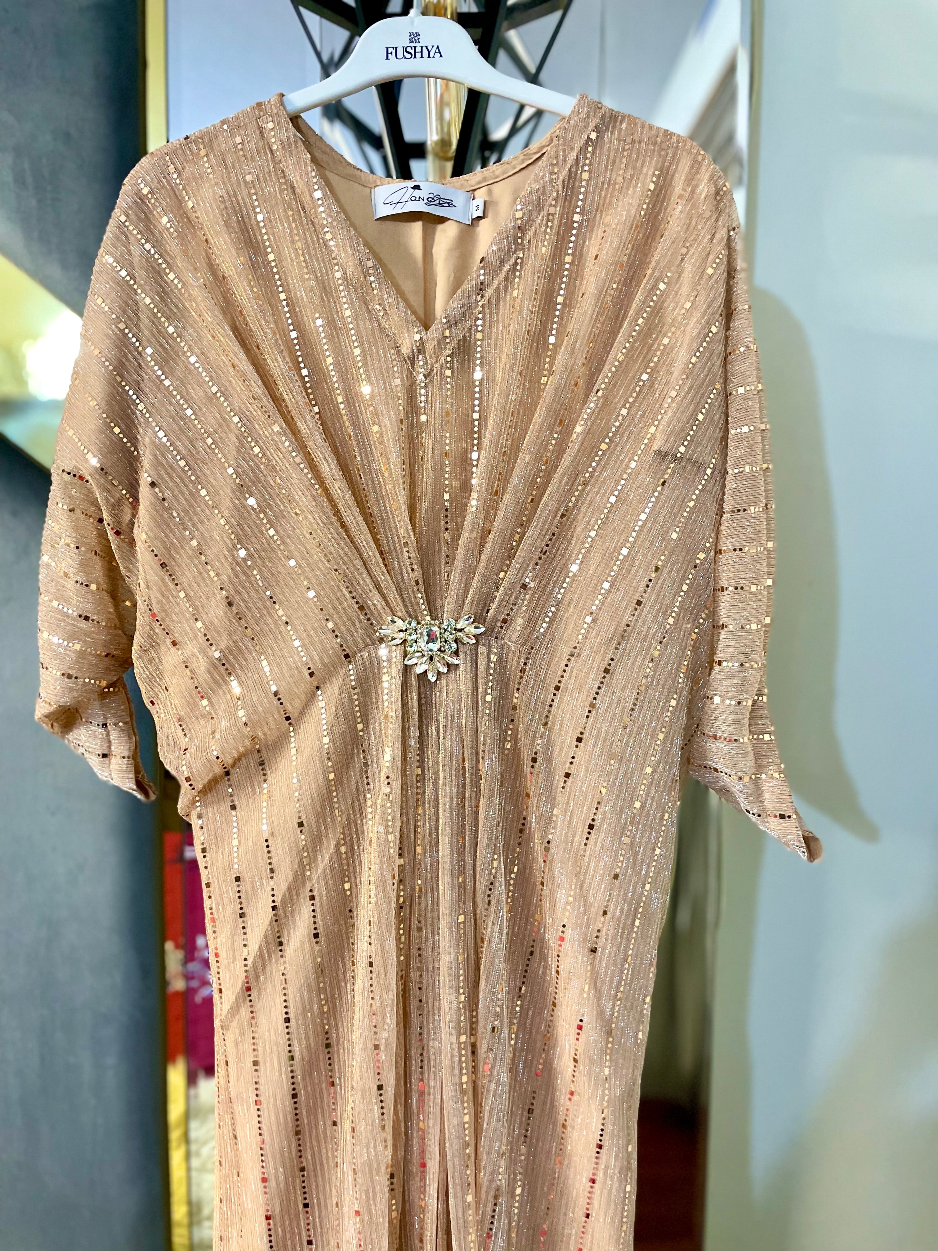 Beige Moonlight Sequins Kaftan