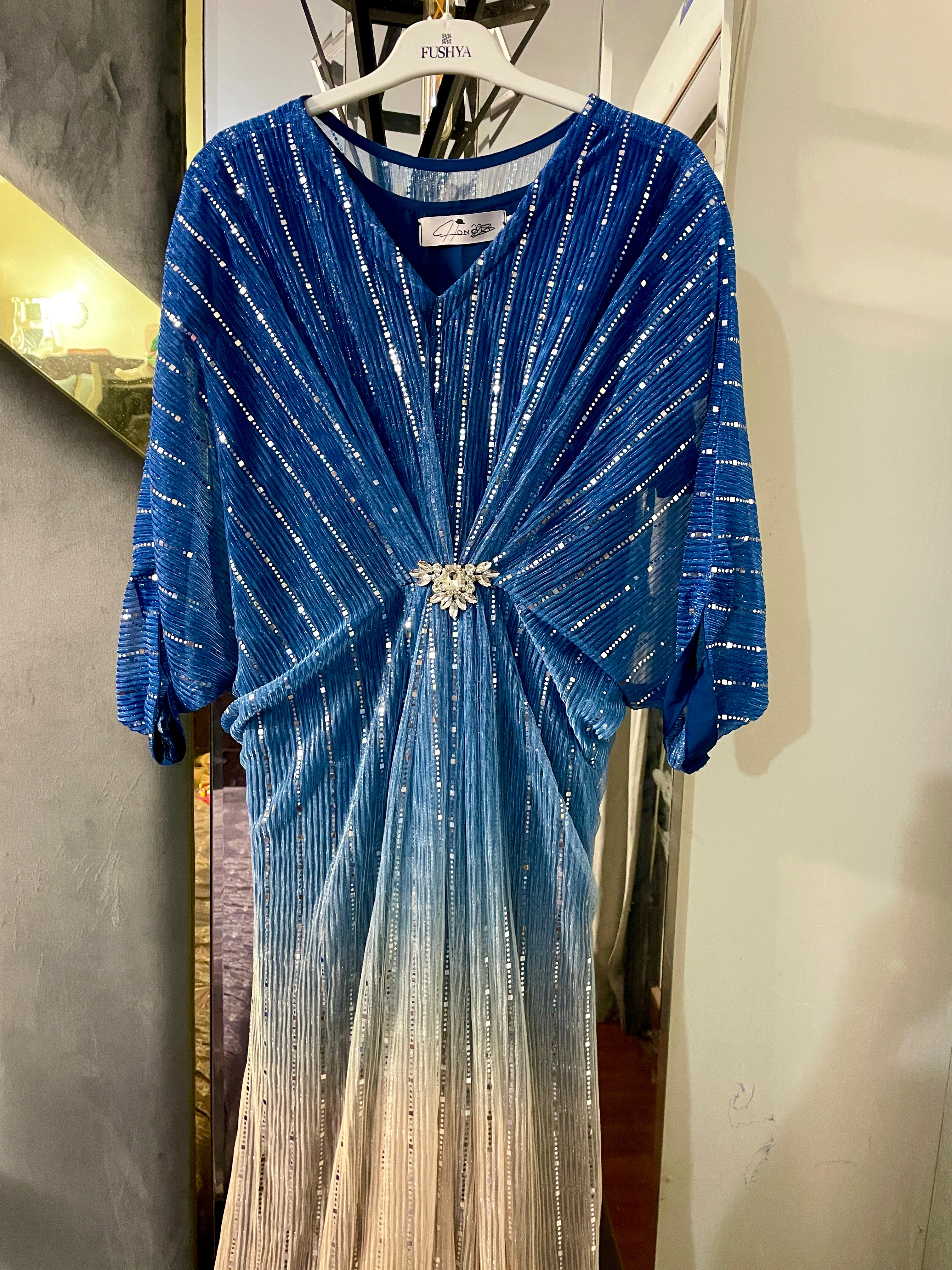 Blue-Gold Moonlight Sequins Kaftan