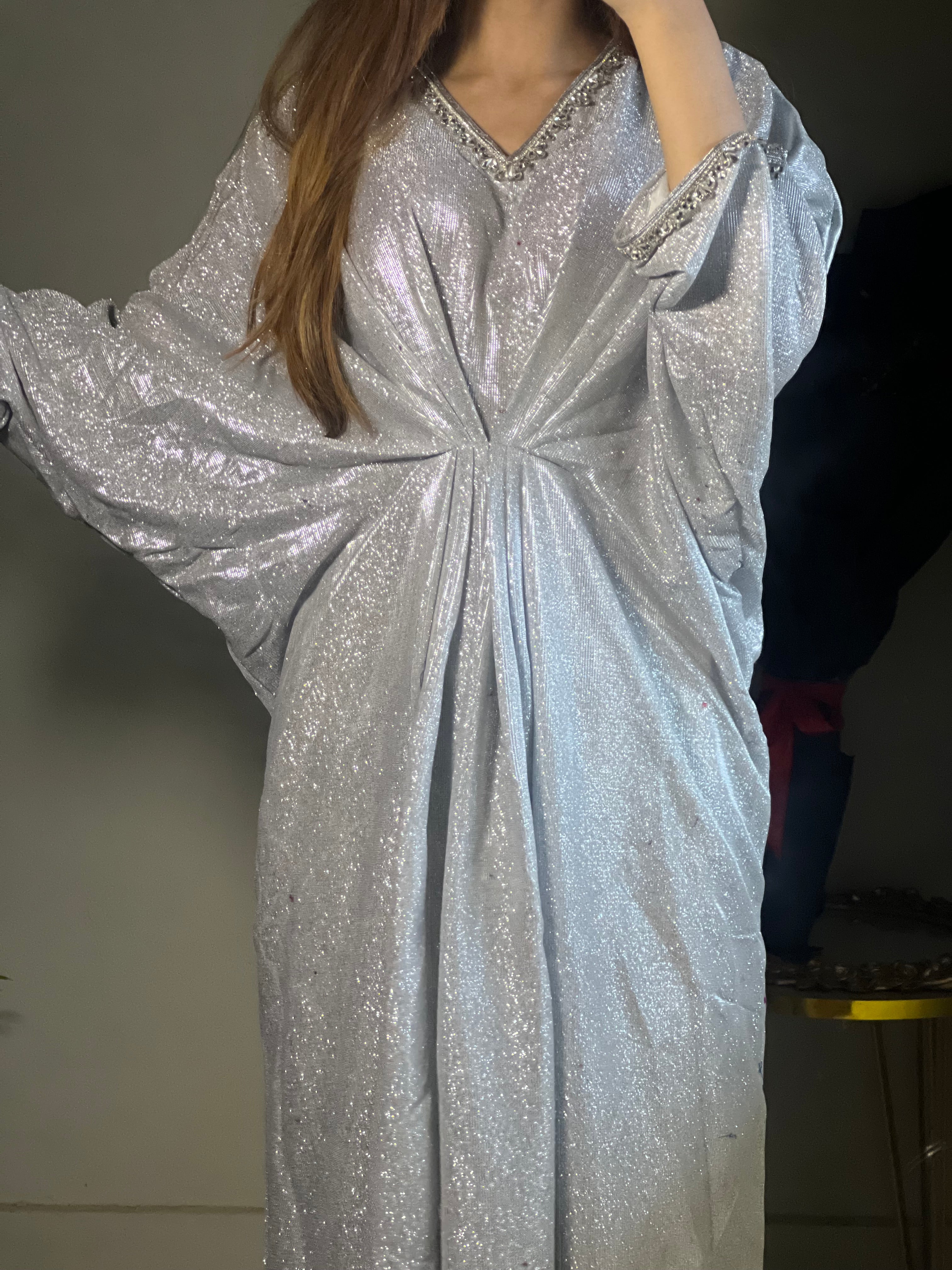 Embroidered Silver Shimmer Moonlight Kaftan