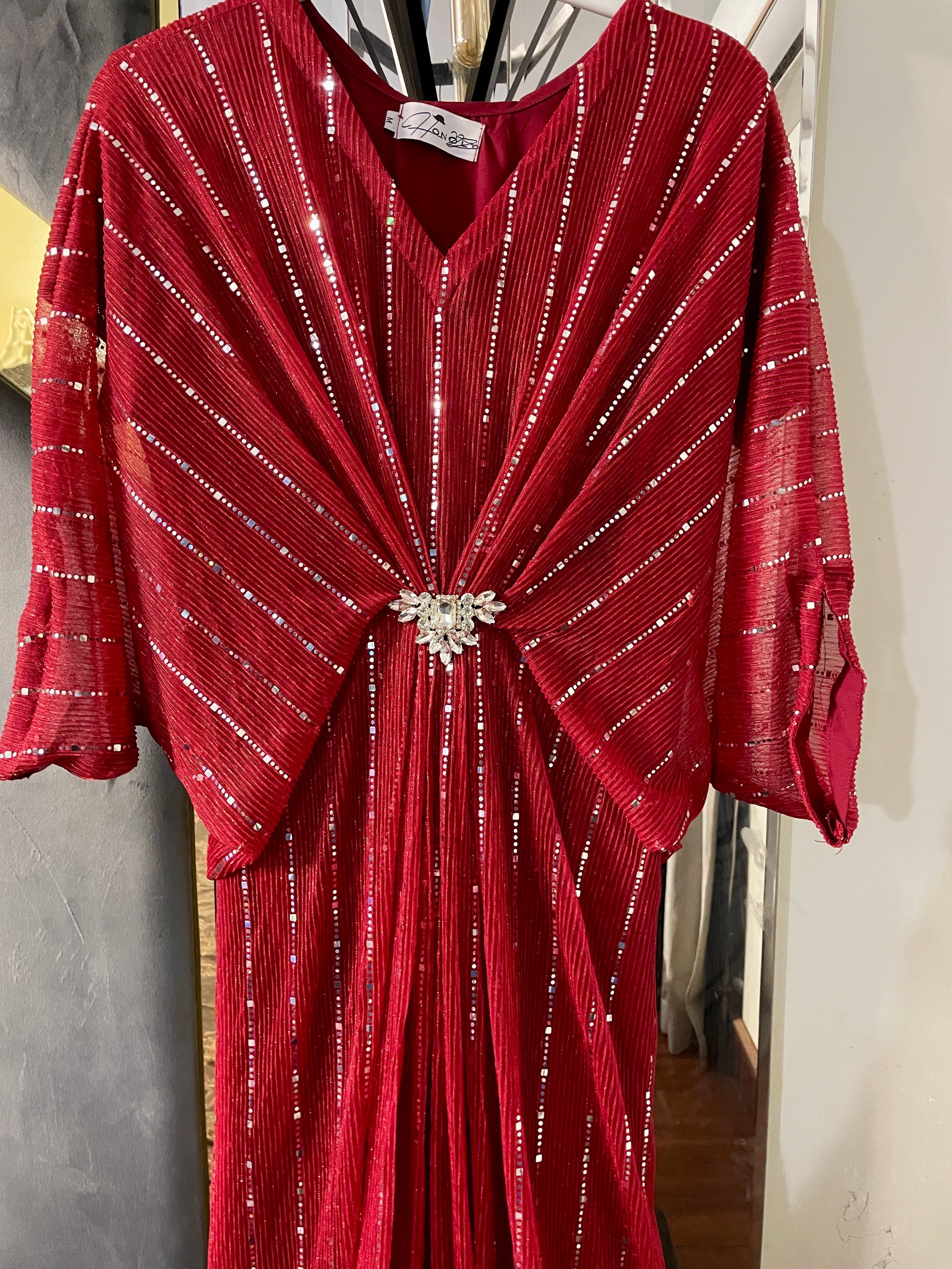 Red Moonlight Sequins Kaftan