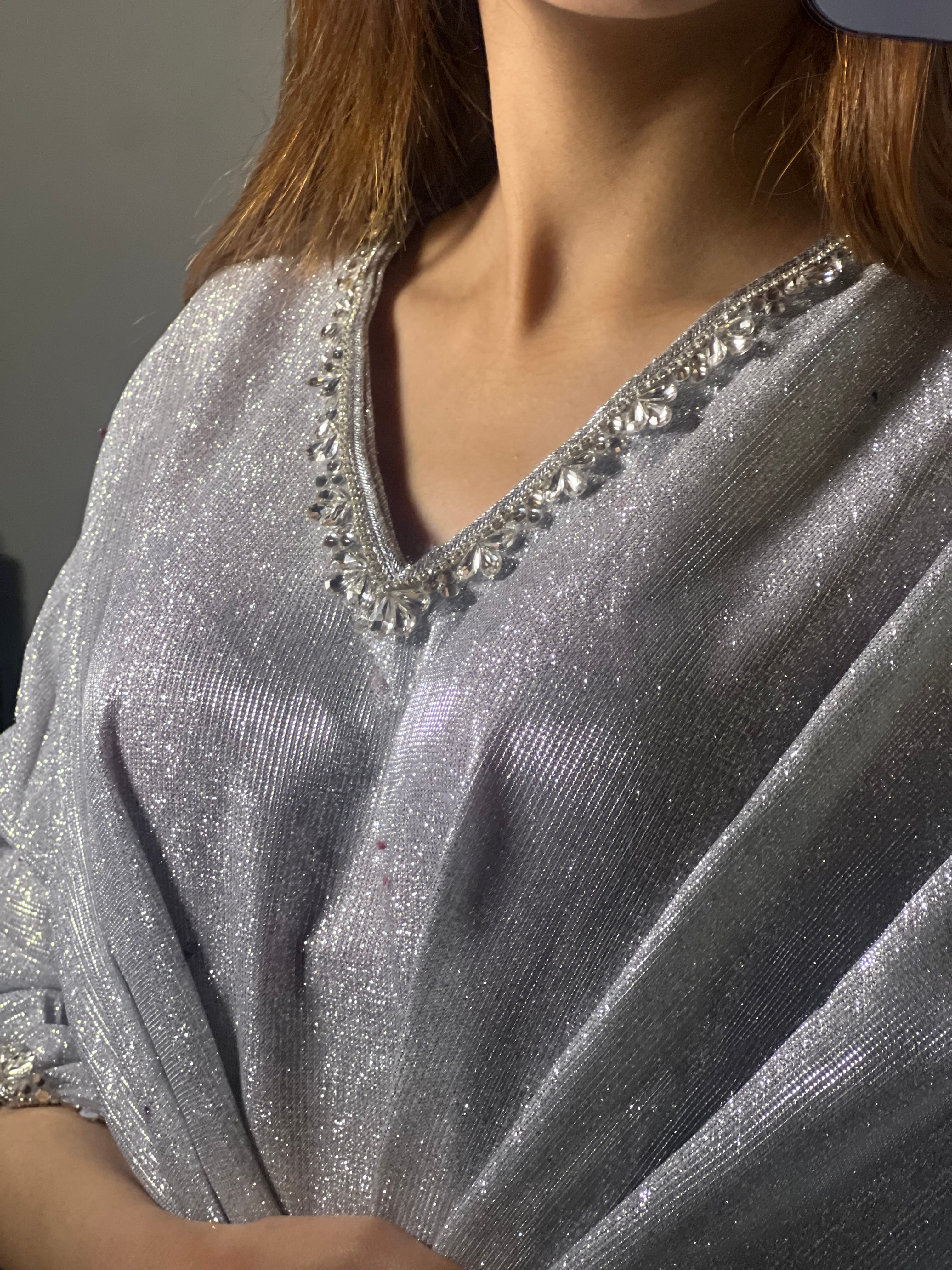 Embroidered Silver Shimmer Moonlight Kaftan