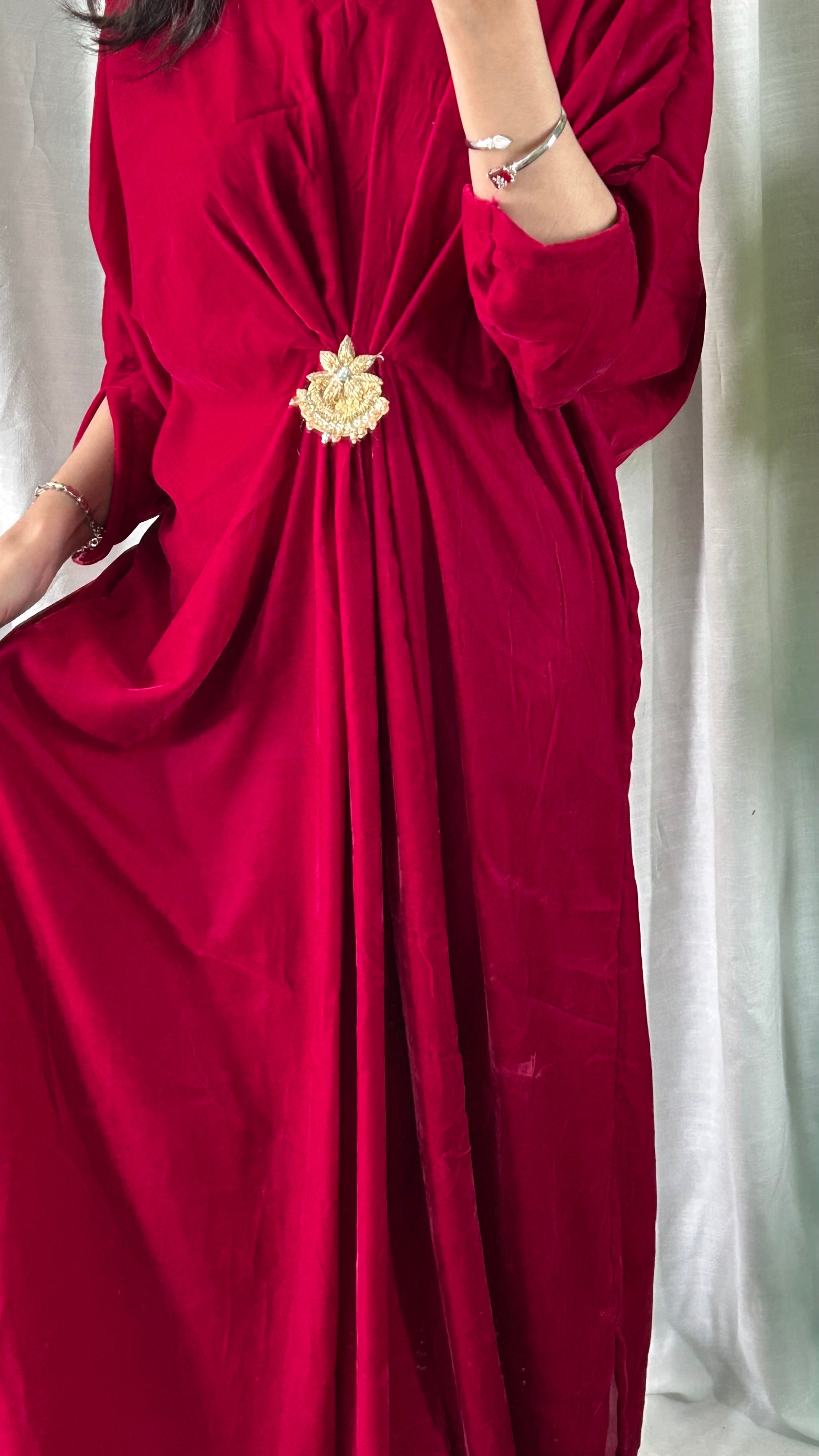 Velvet Fuchsia Pink Kaftan