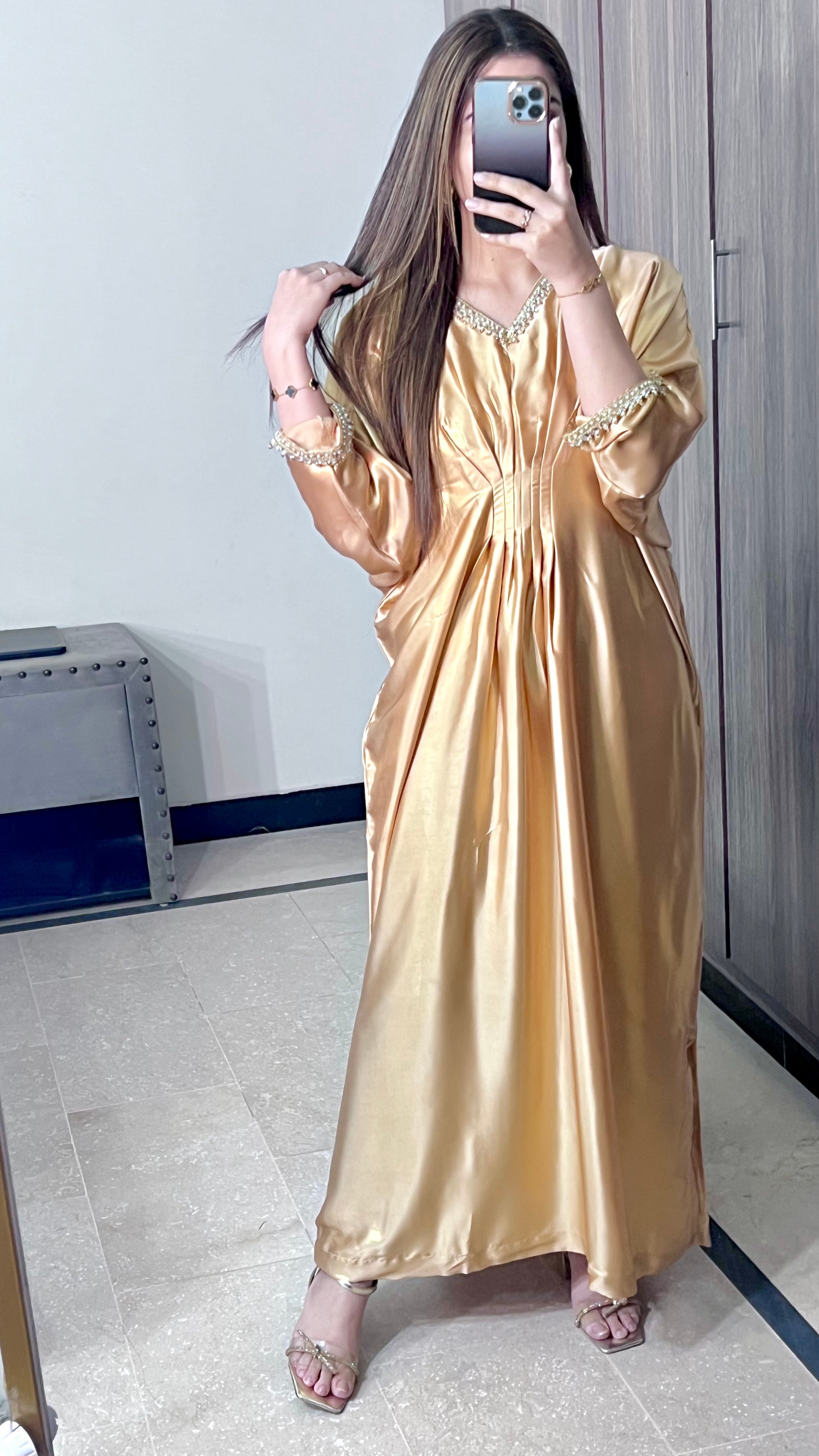 Embroidered Shimmer Silk Kaftan