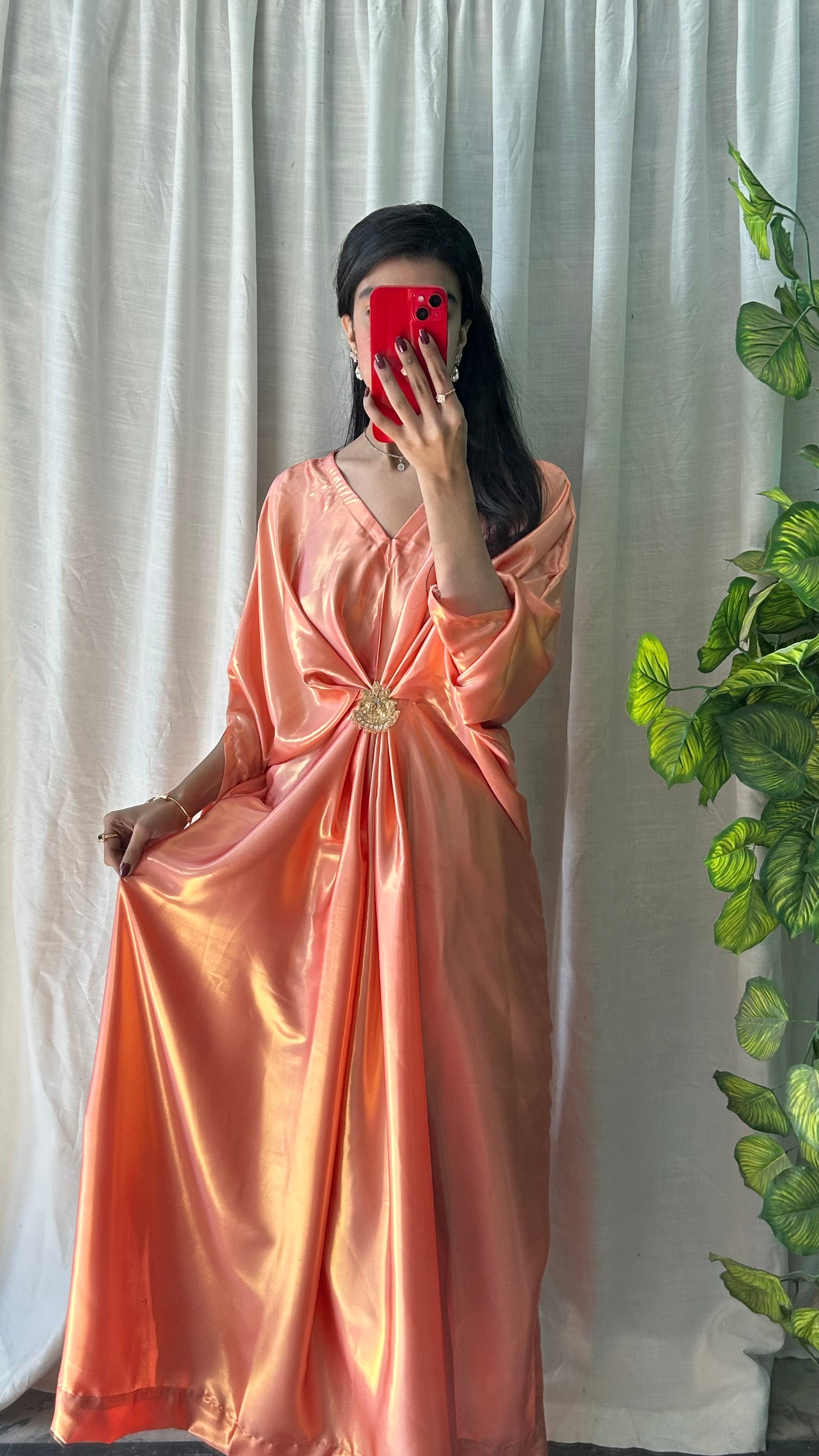 Shimmer Silk Peach Kaftan