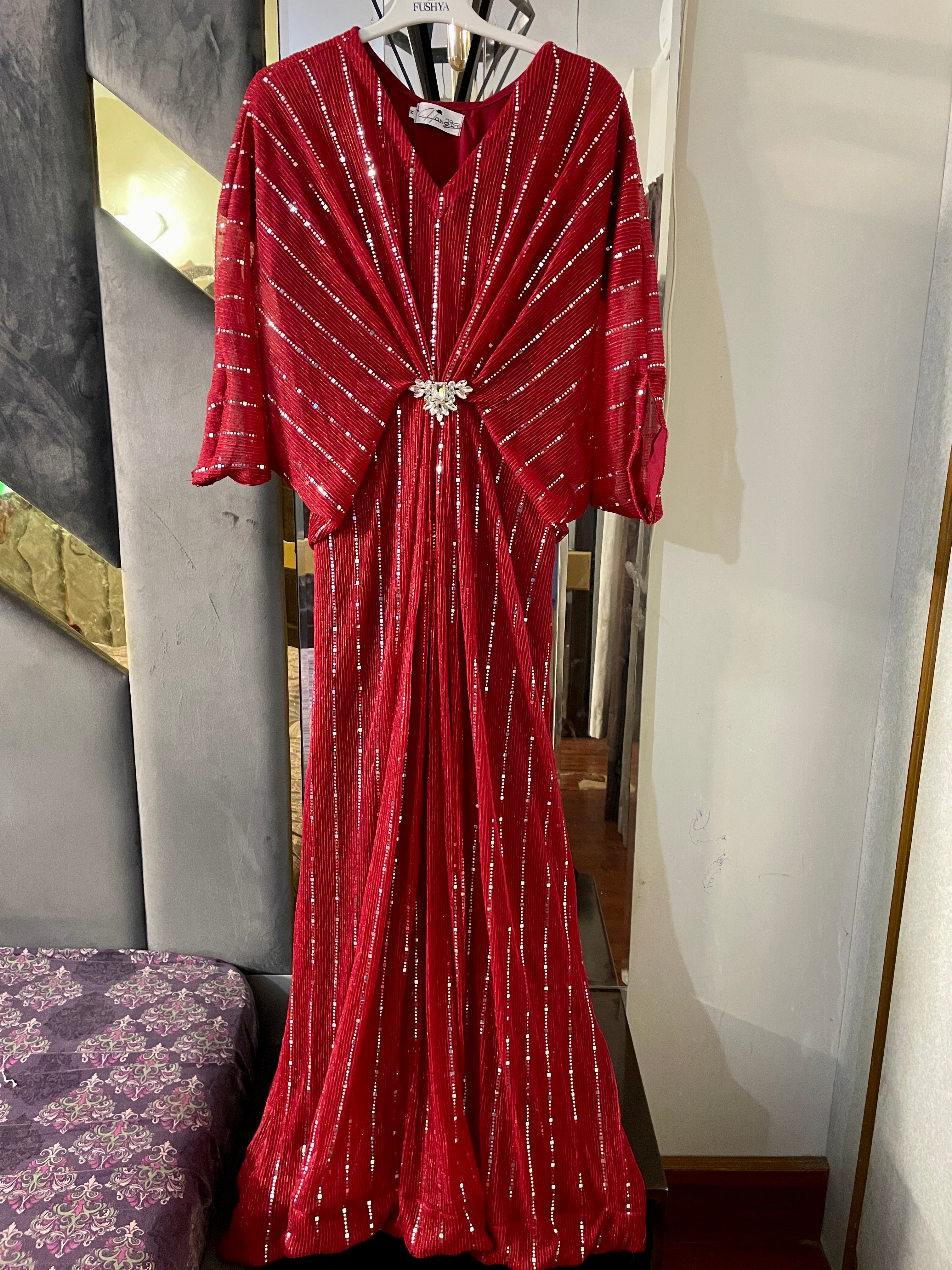 Red Moonlight Sequins Kaftan