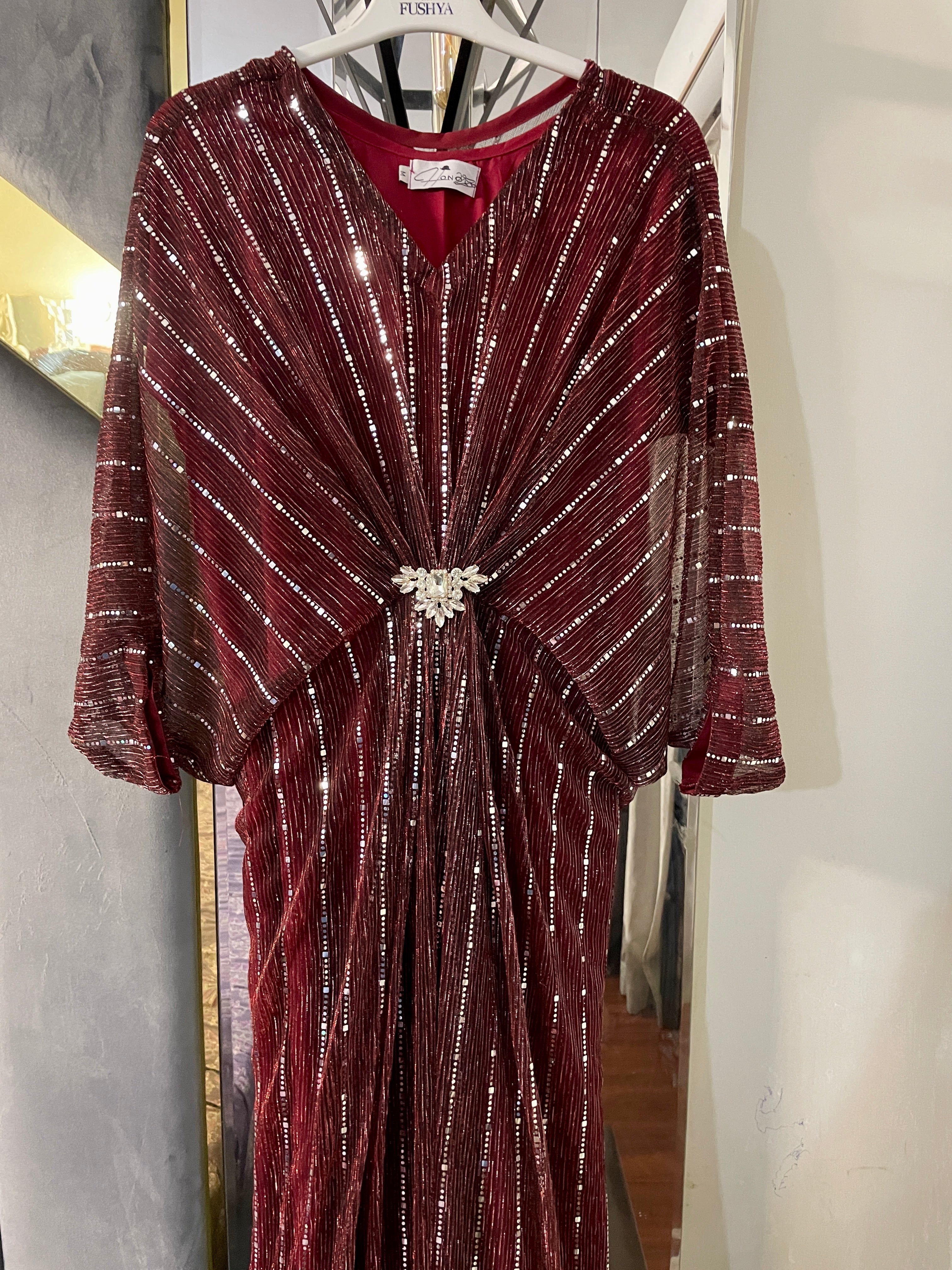 Maroon Moonlight Sequins Kaftan