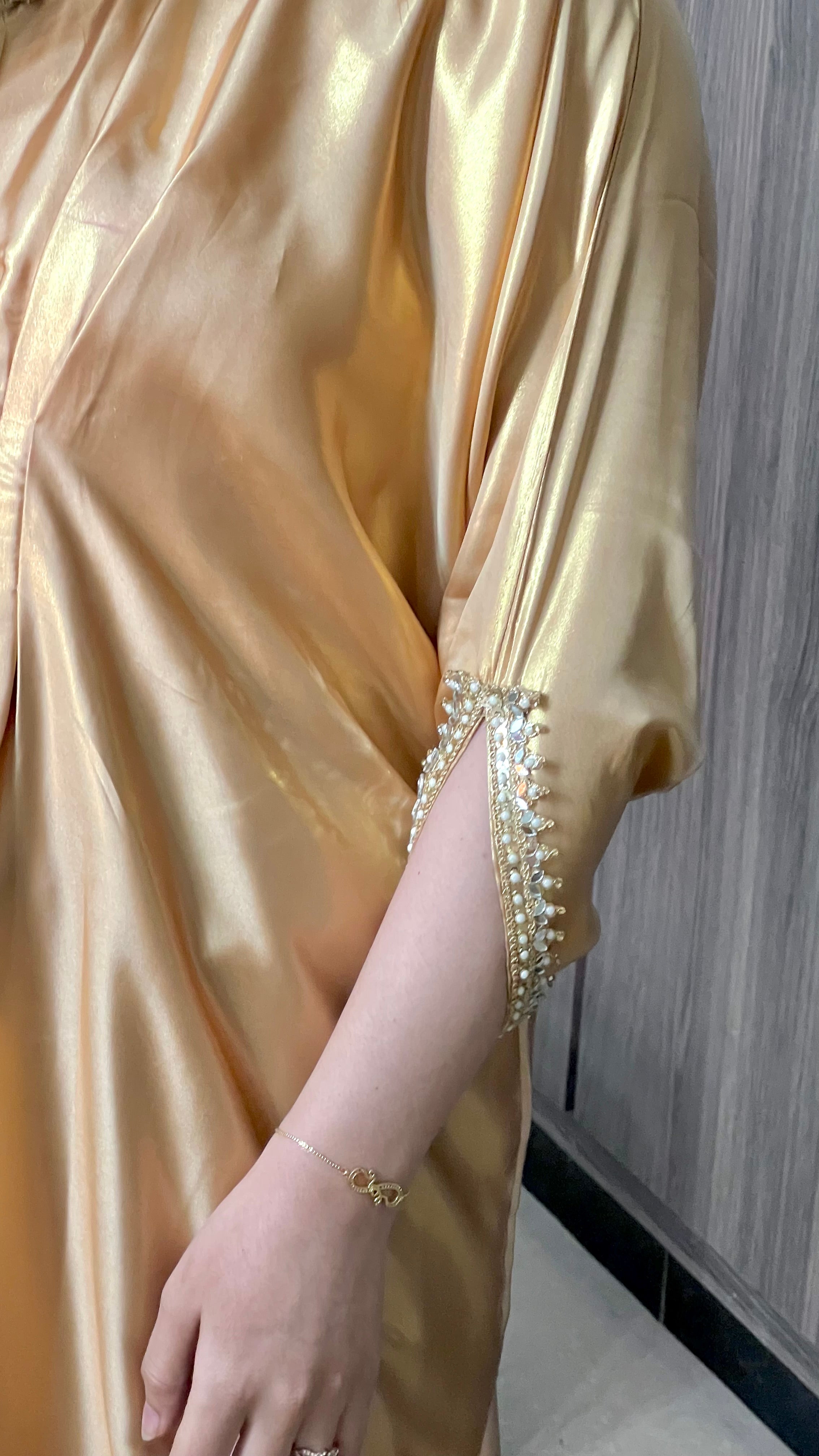Embroidered Shimmer Silk Golden Kaftan