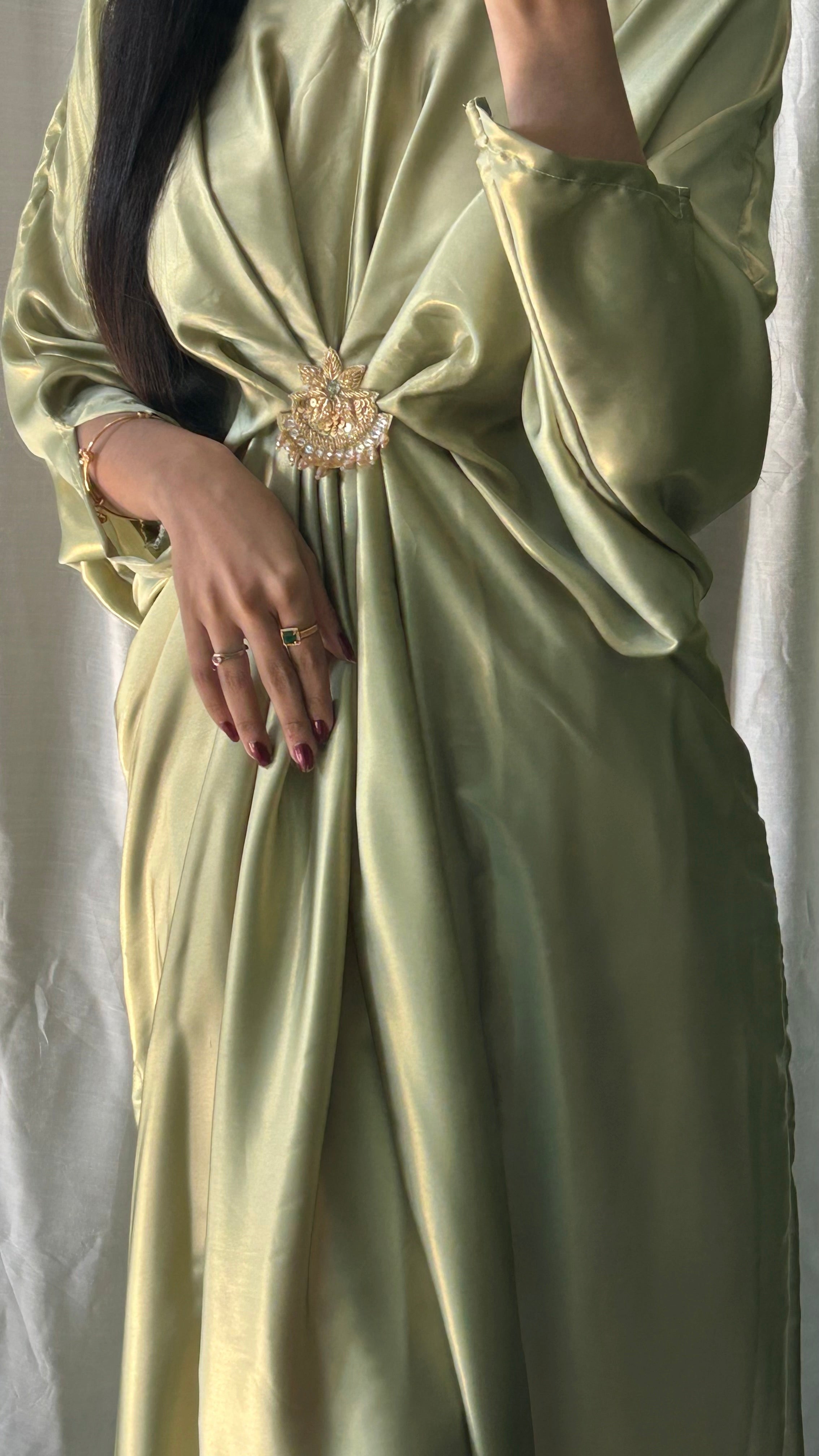 Shimmer Silk Green Kaftan