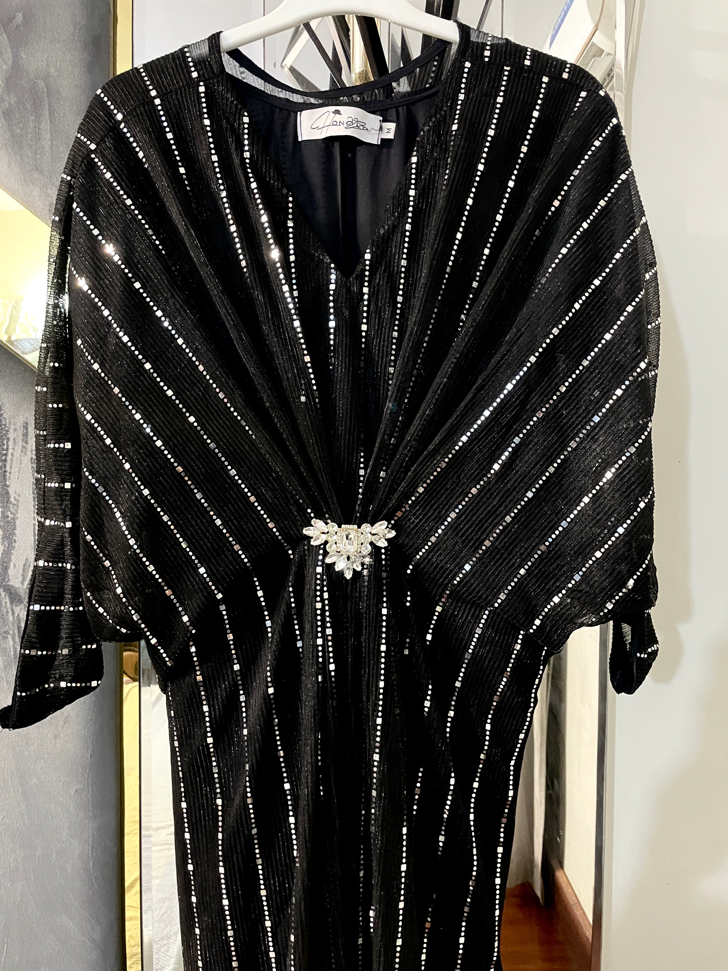 Black with Silver Moonlight Sequins Kaftan