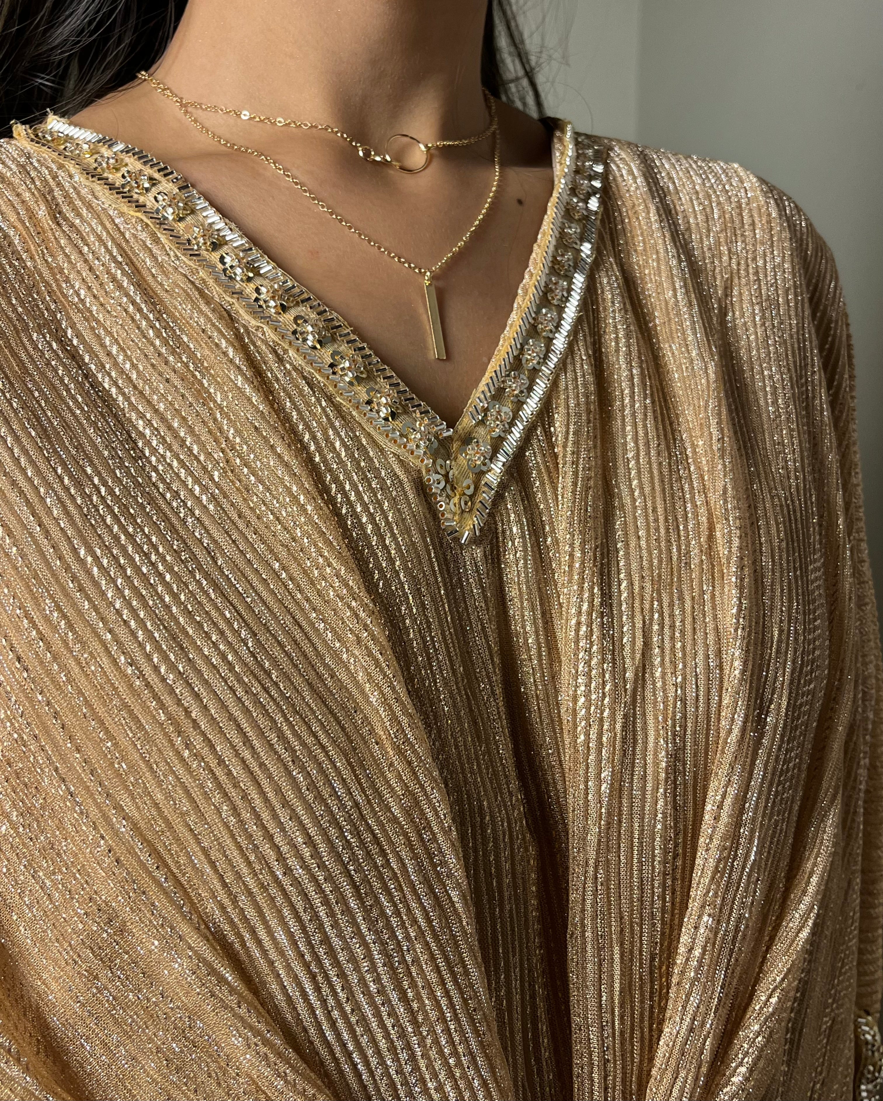 Cut-Dana Embroidered Golden Moonlight Kaftan