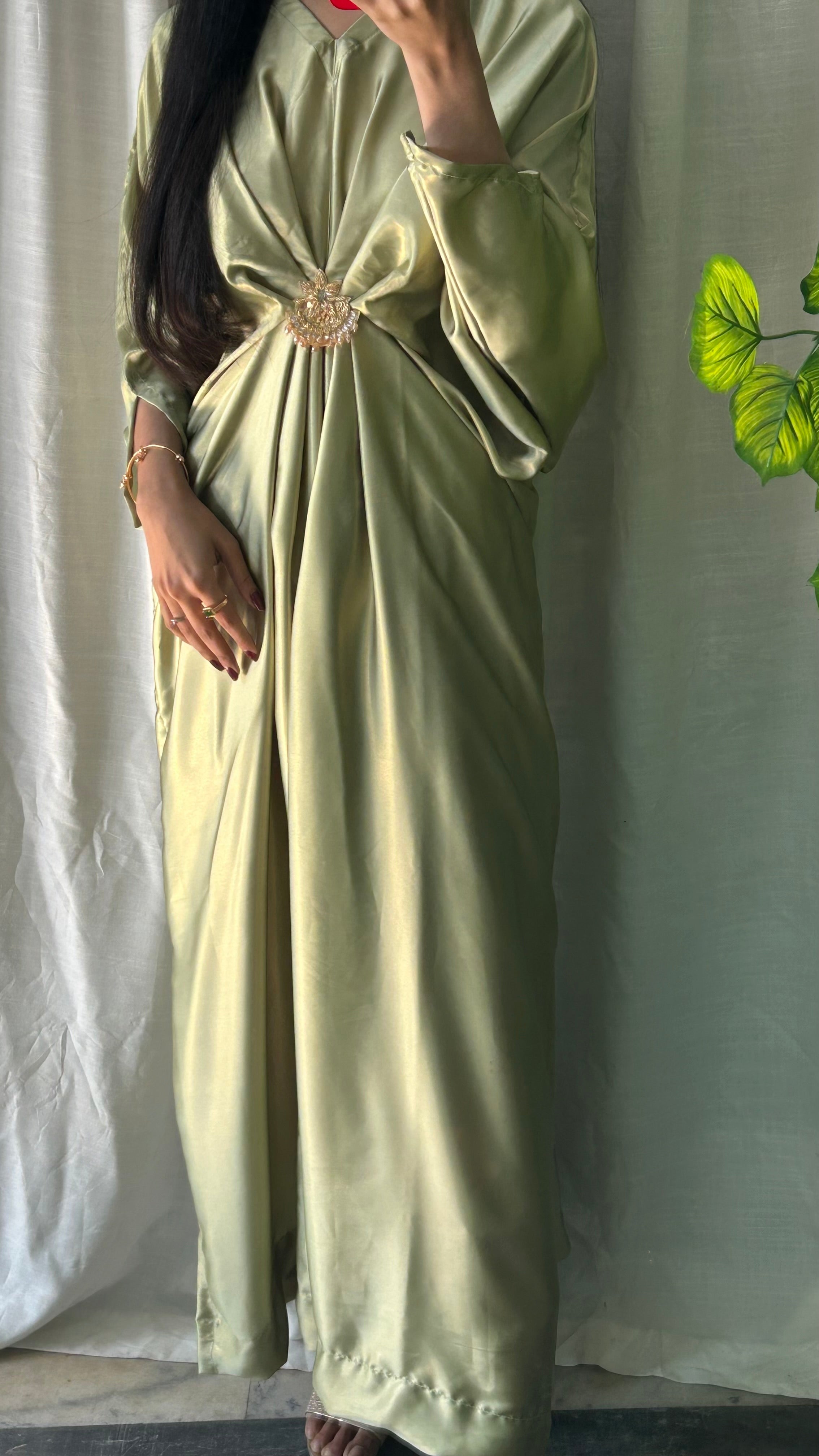 Shimmer Silk Green Kaftan