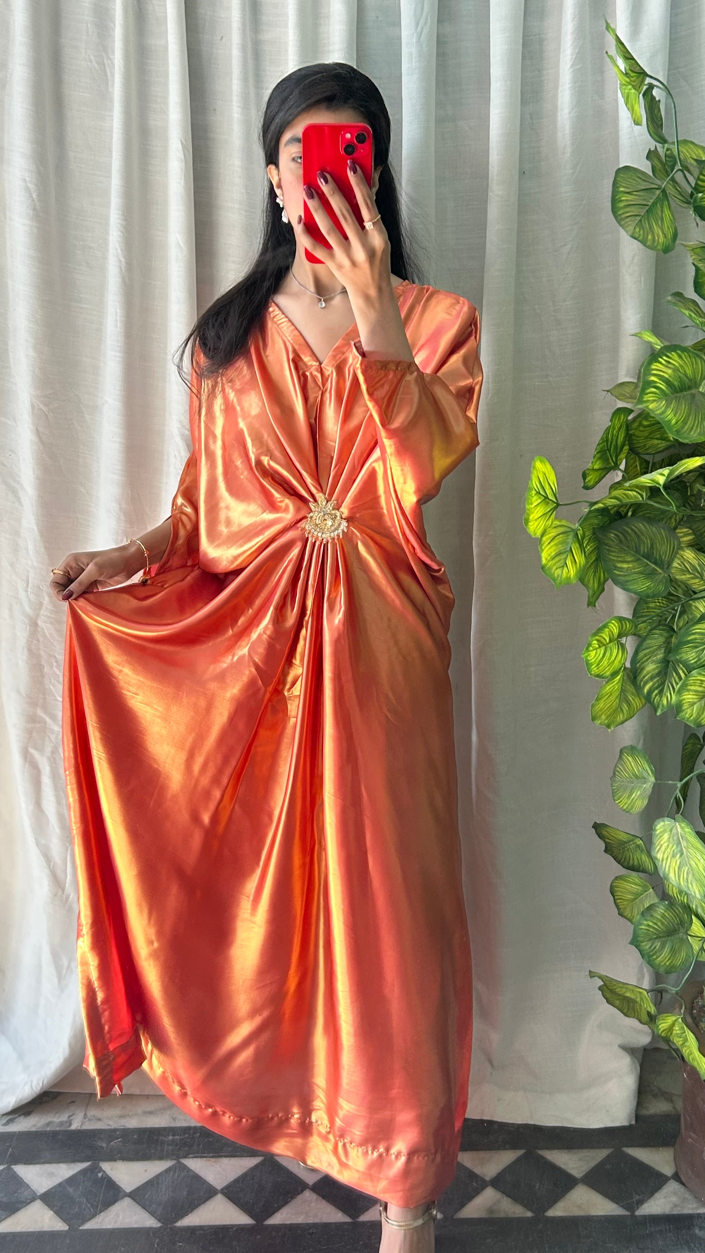 Shimmer Silk Rust Kaftan