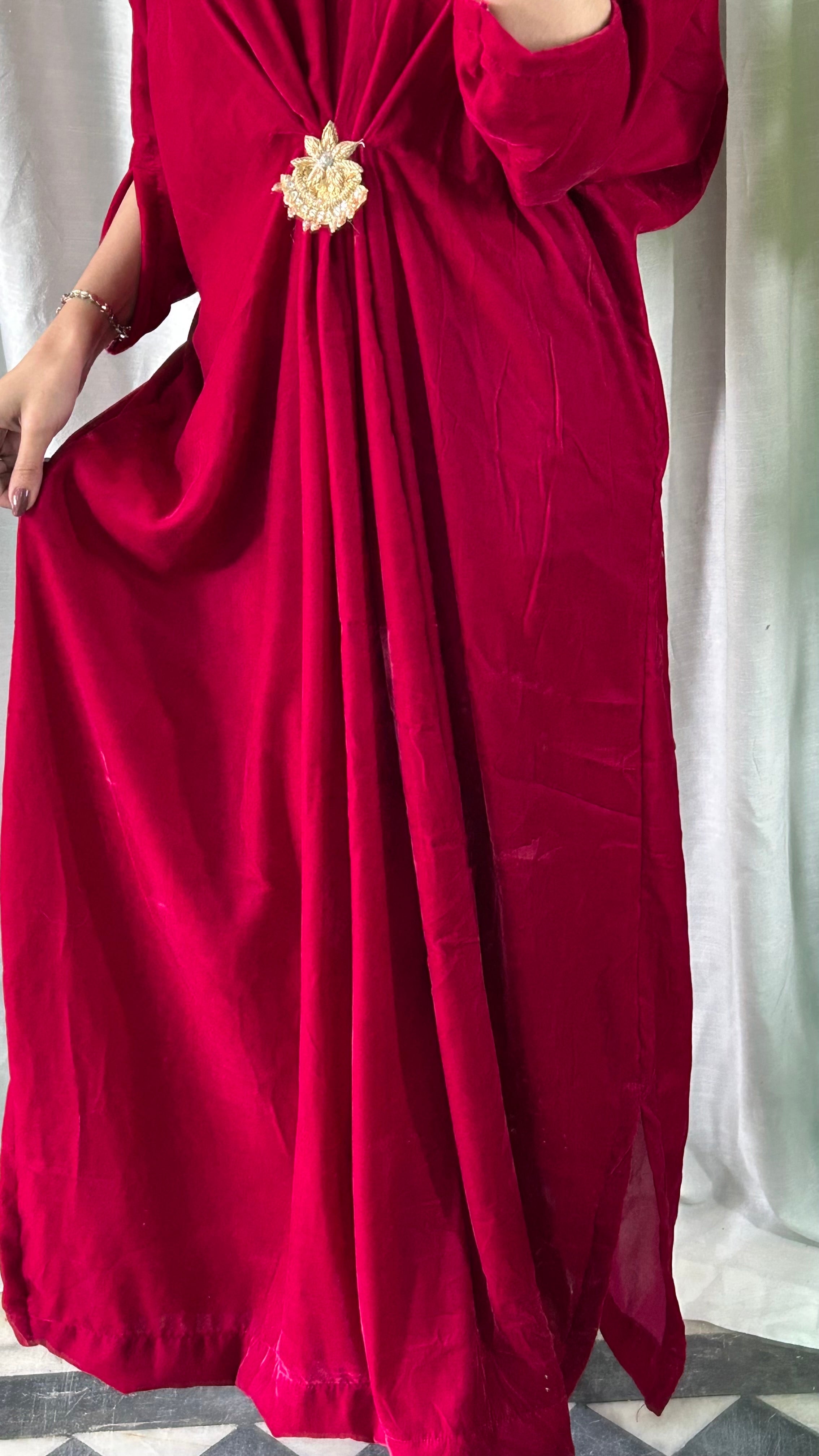 Velvet Fuchsia Pink Kaftan