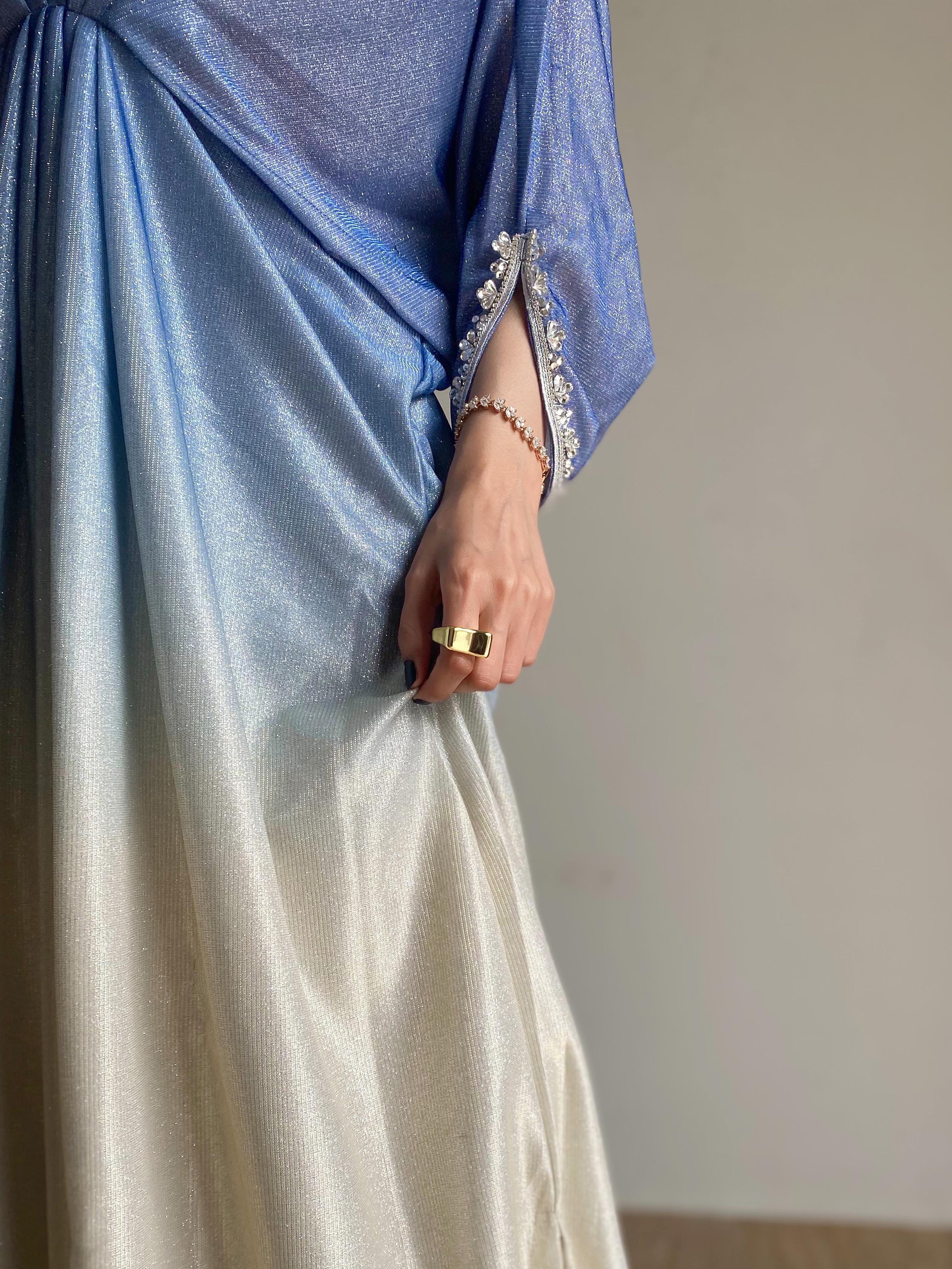 Embroidered Blue-Golden Shimmer Moonlight Kaftan