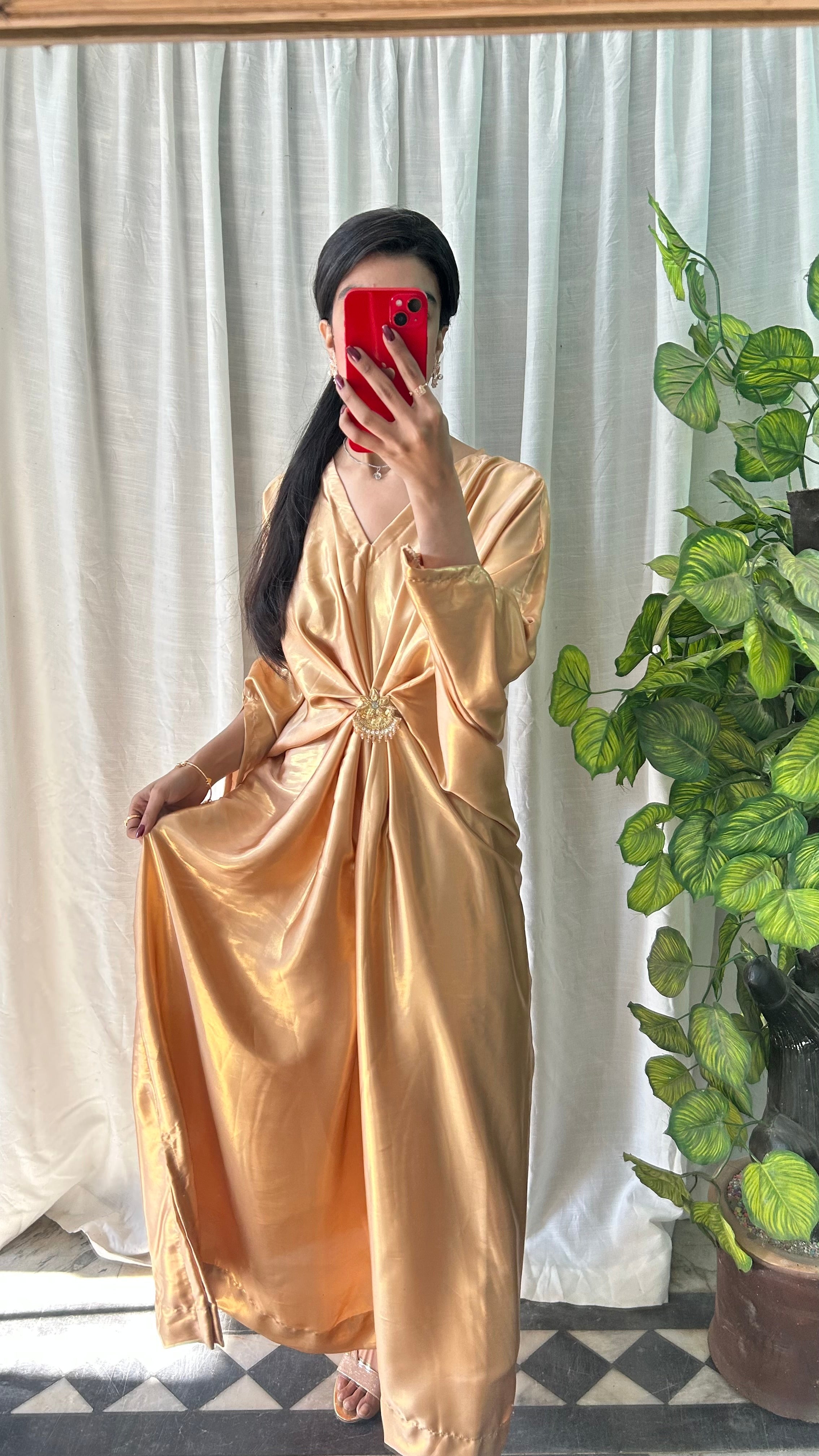 Shimmer Silk Golden Kaftan