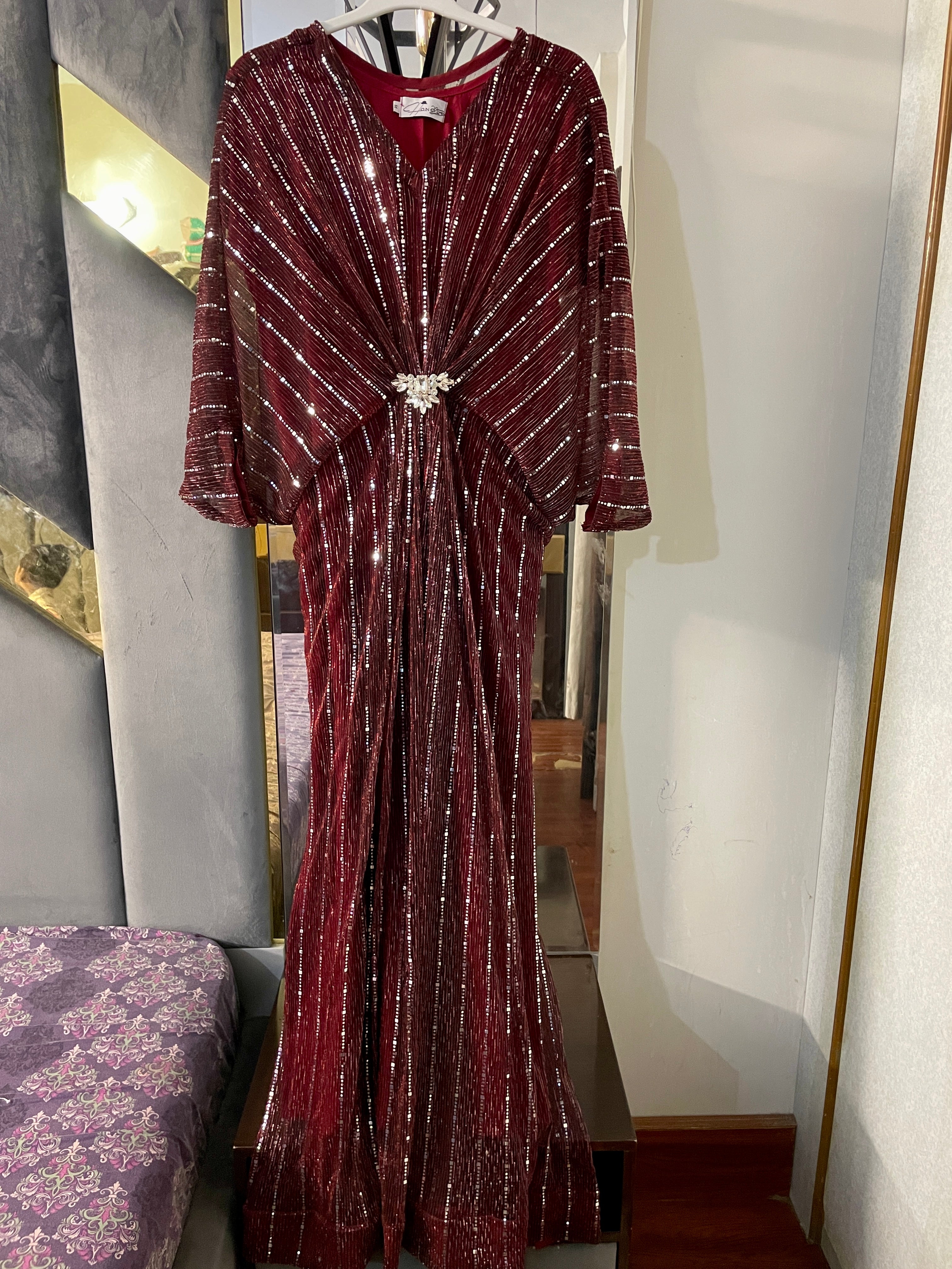 Maroon Moonlight Sequins Kaftan