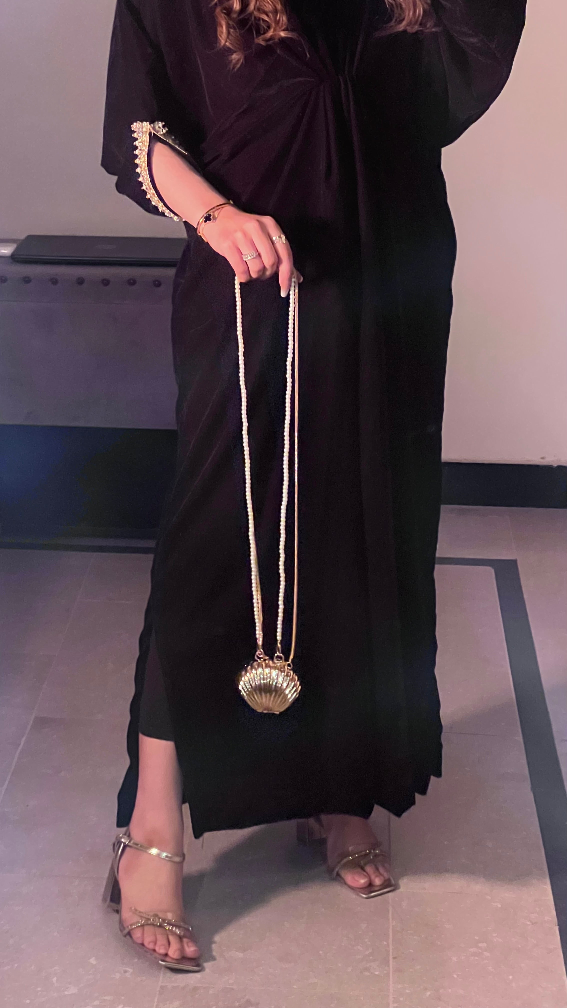 Embroidered Velvet Black Kaftan