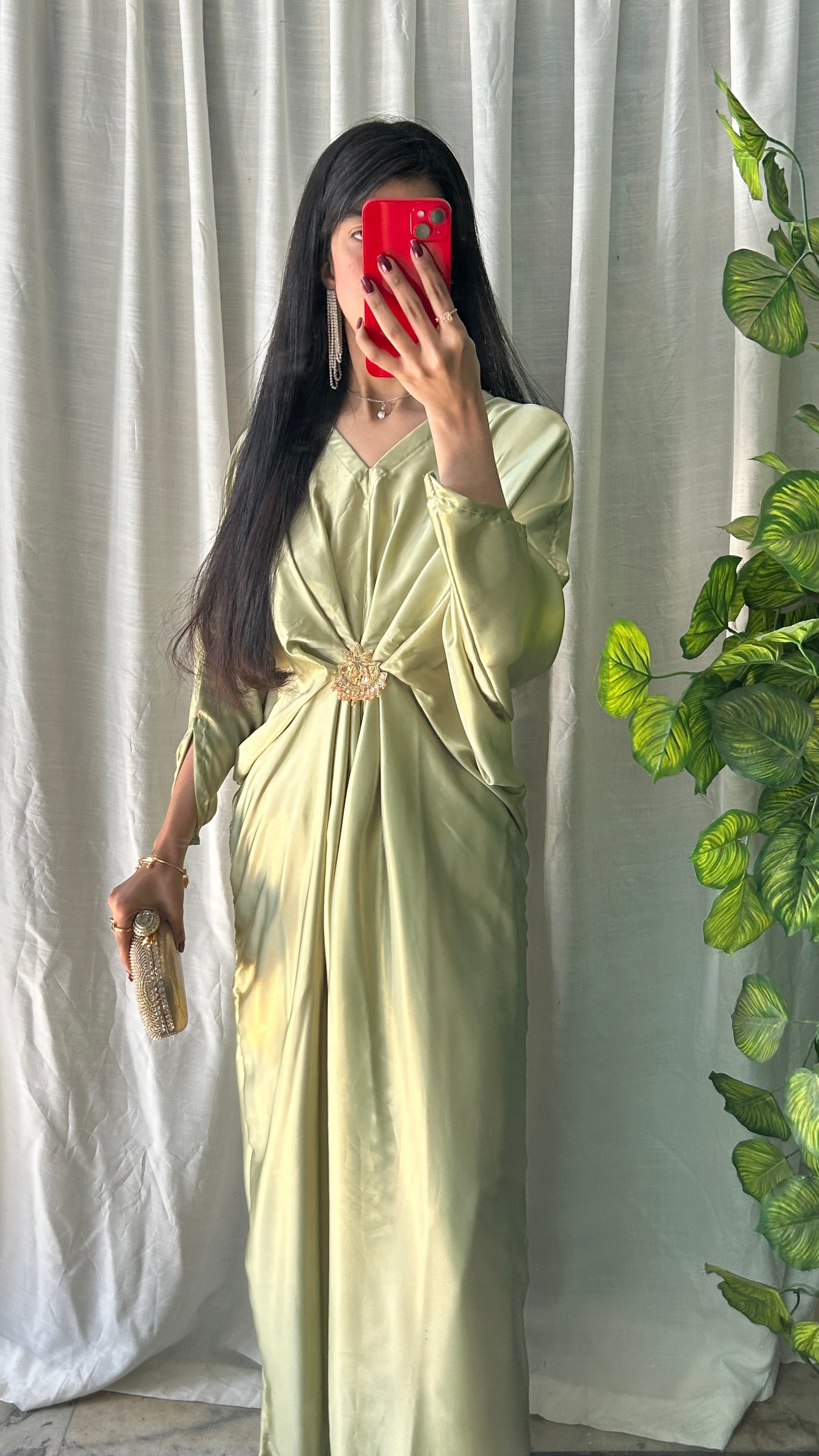 Shimmer Silk Green Kaftan