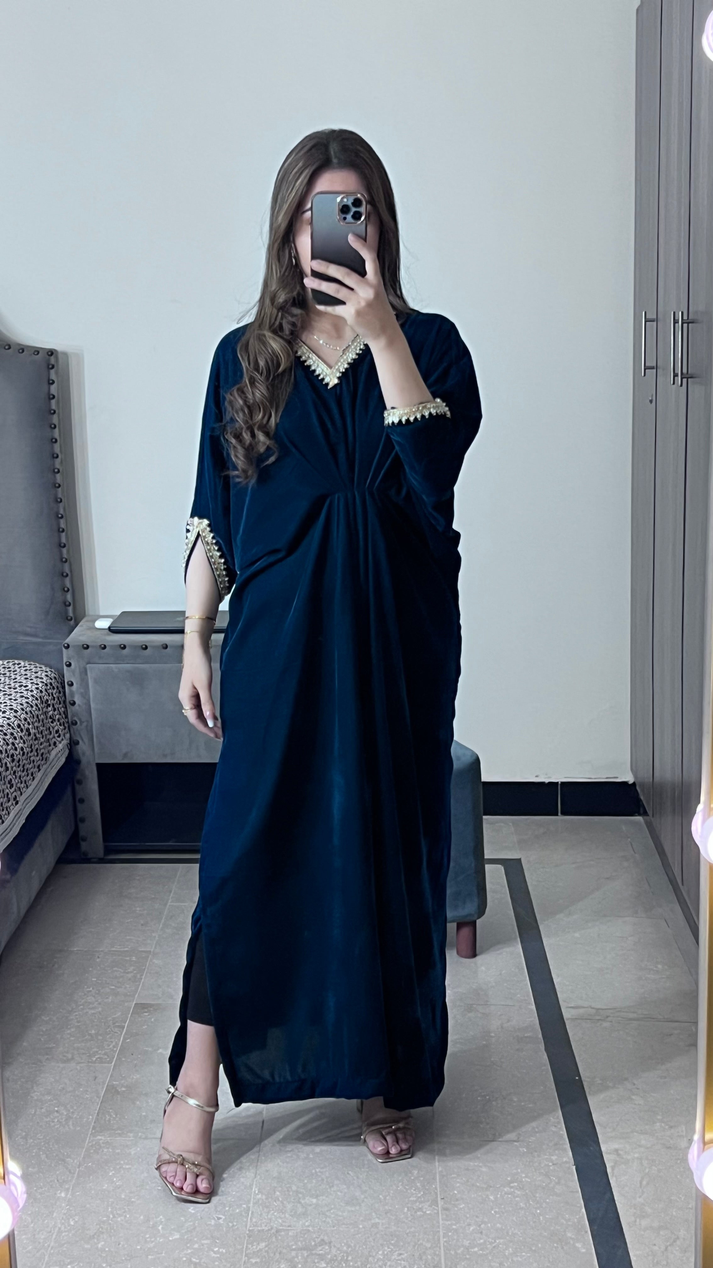 Embroidered Velvet Kaftan