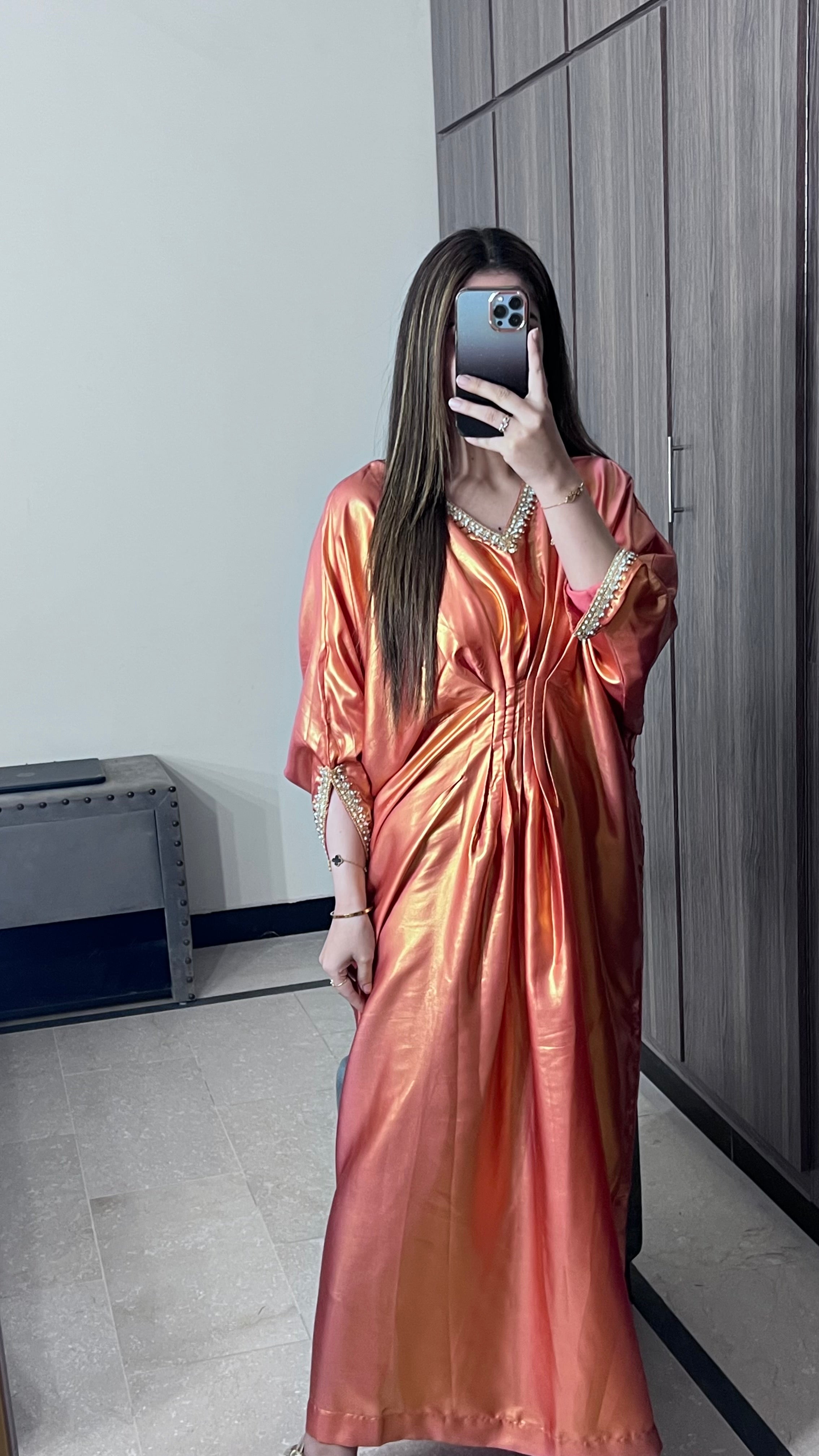 Embroidered Shimmer Silk Kaftan
