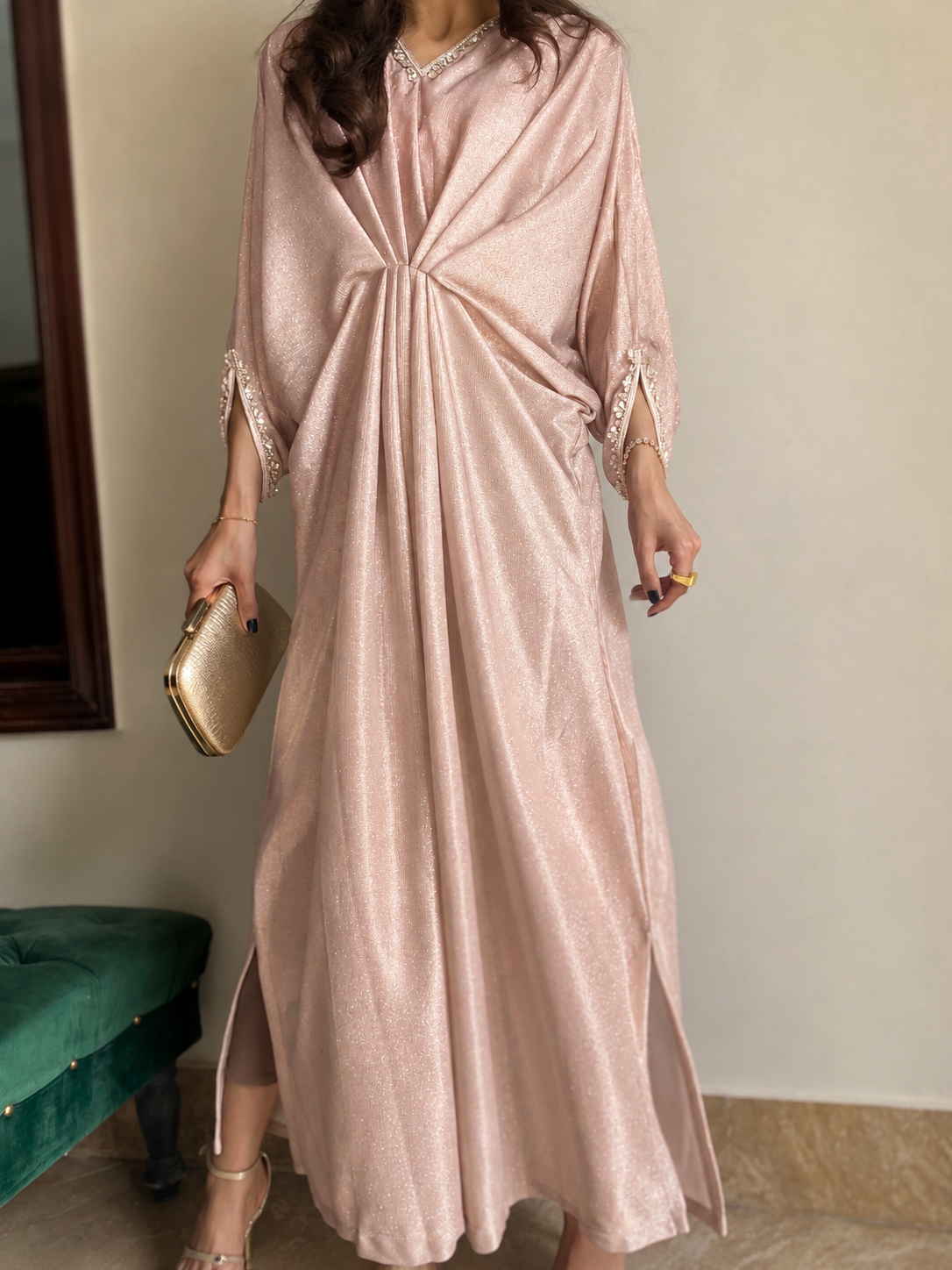 Embroidered Golden Shimmer Moonlight Kaftan