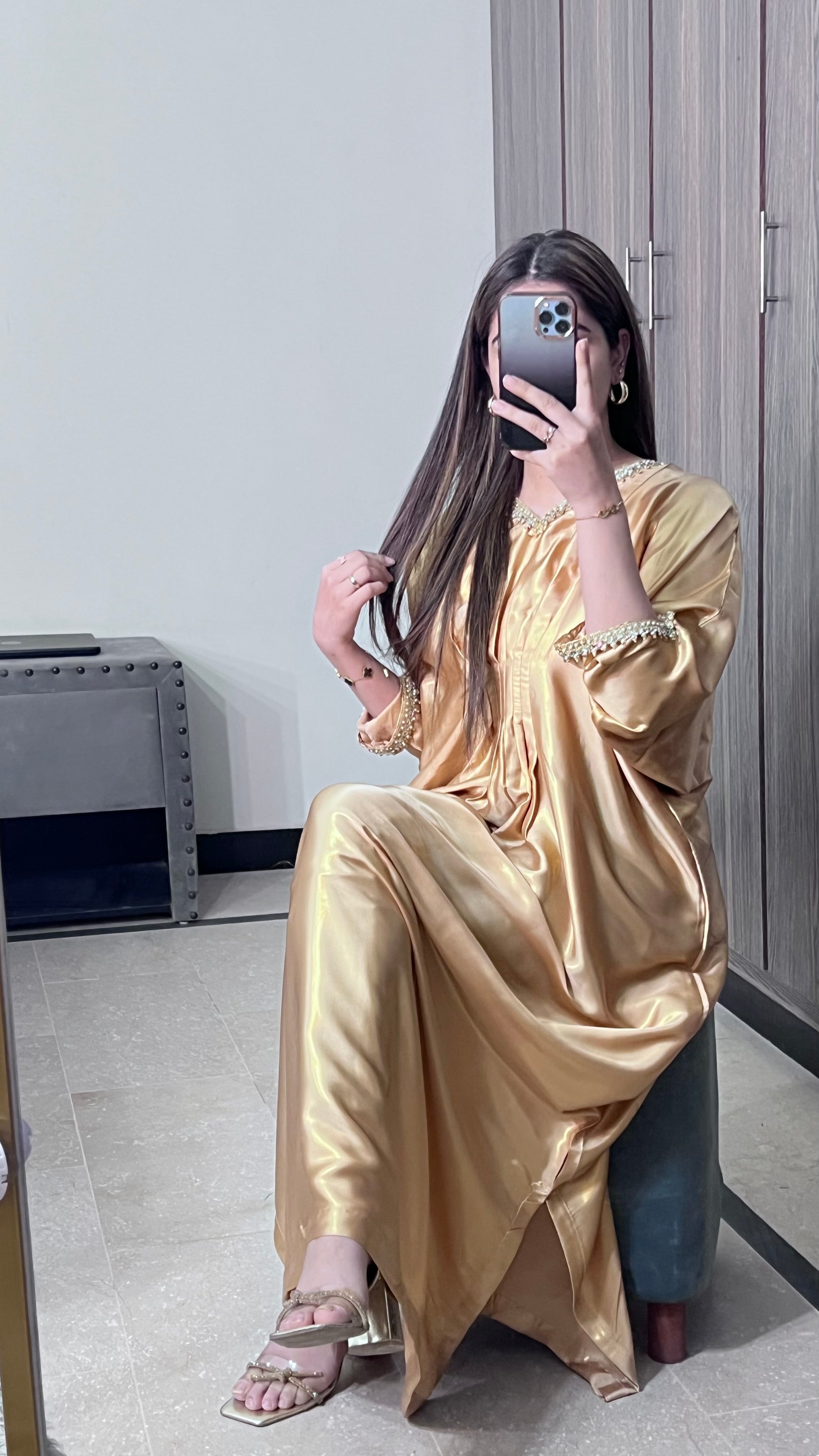 Embroidered Shimmer Silk Kaftan