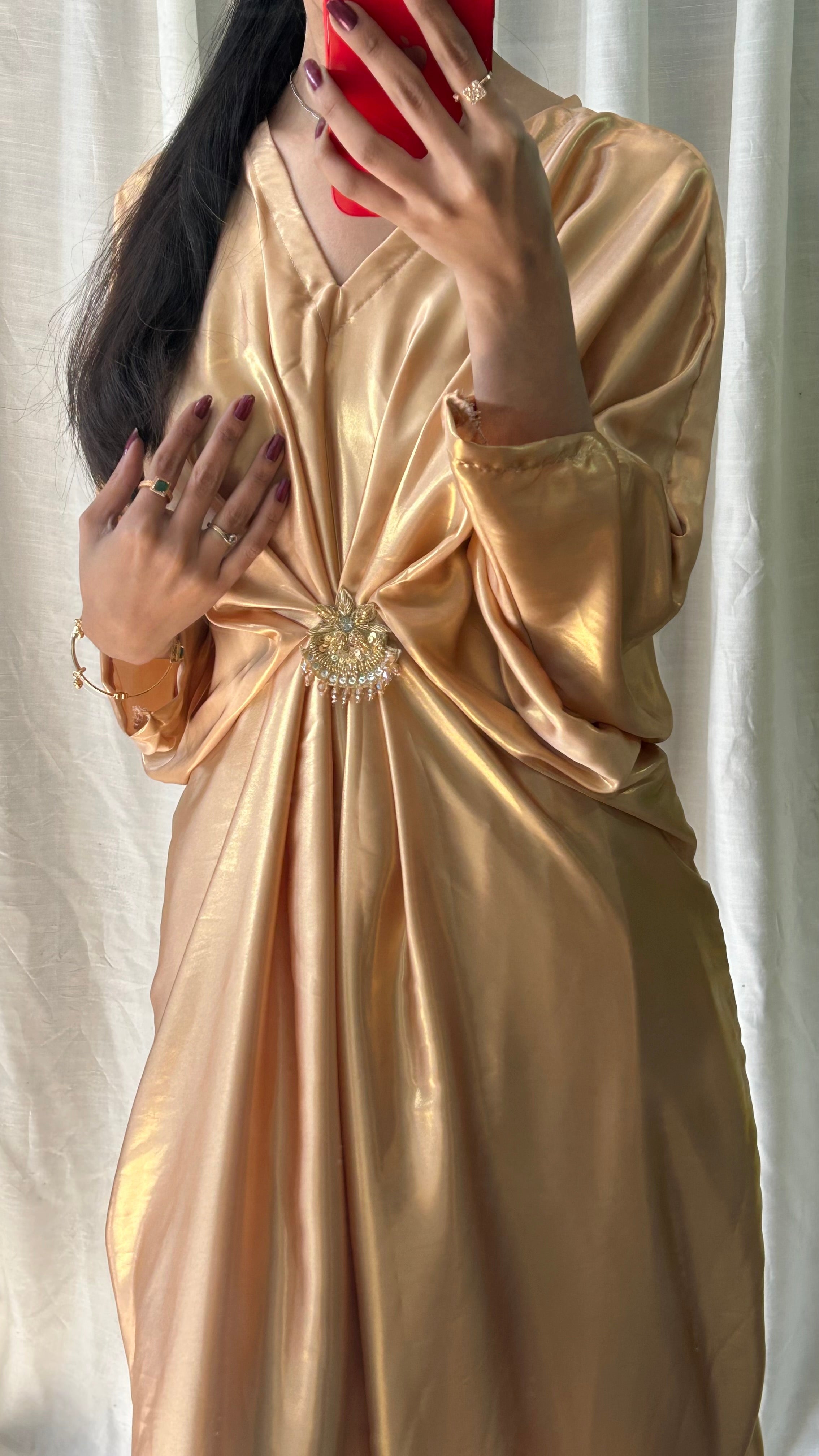 Shimmer Silk Golden Kaftan