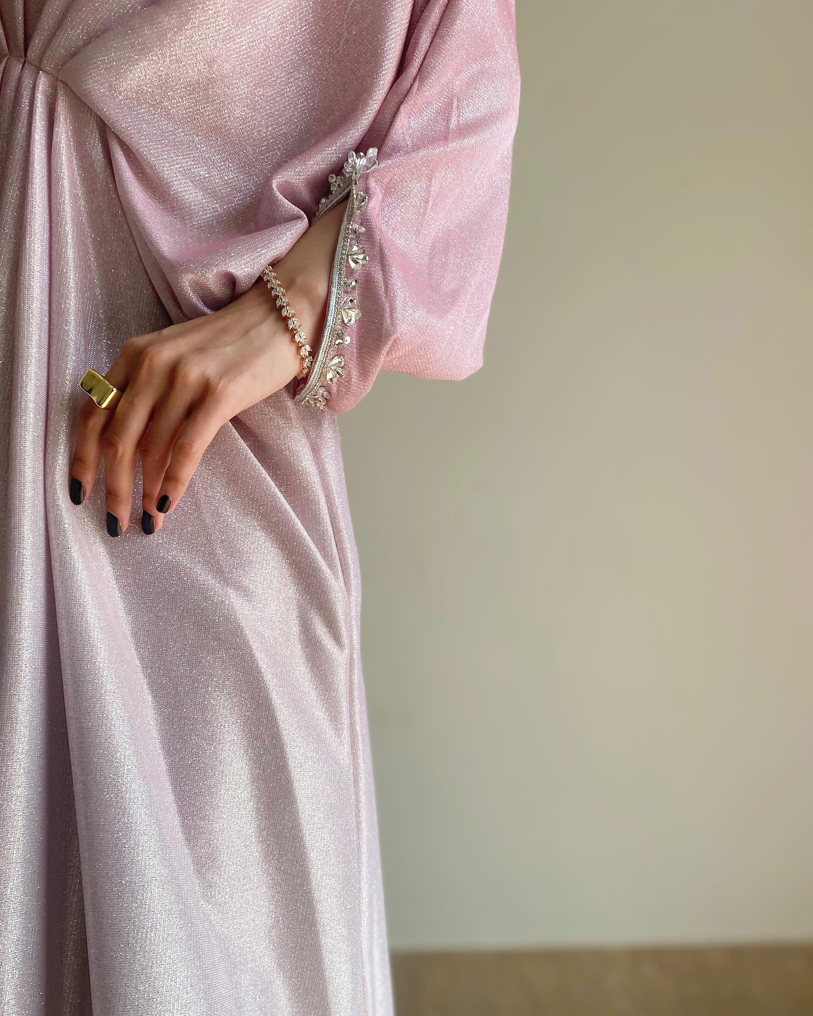 Embroidered Pink Two-Tone Shimmer Moonlight Kaftan
