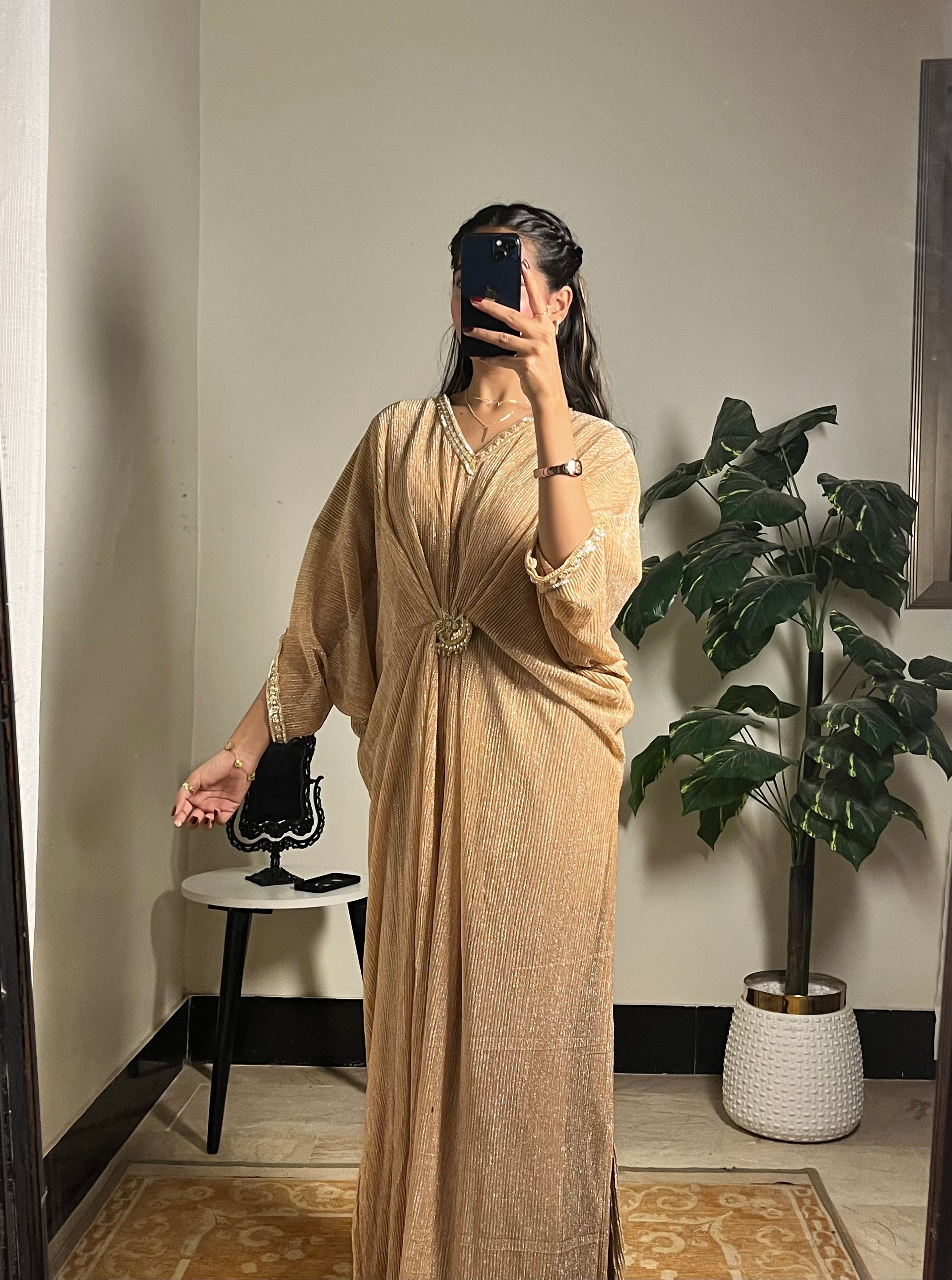 Cut-Dana Embroidered Golden Moonlight Kaftan