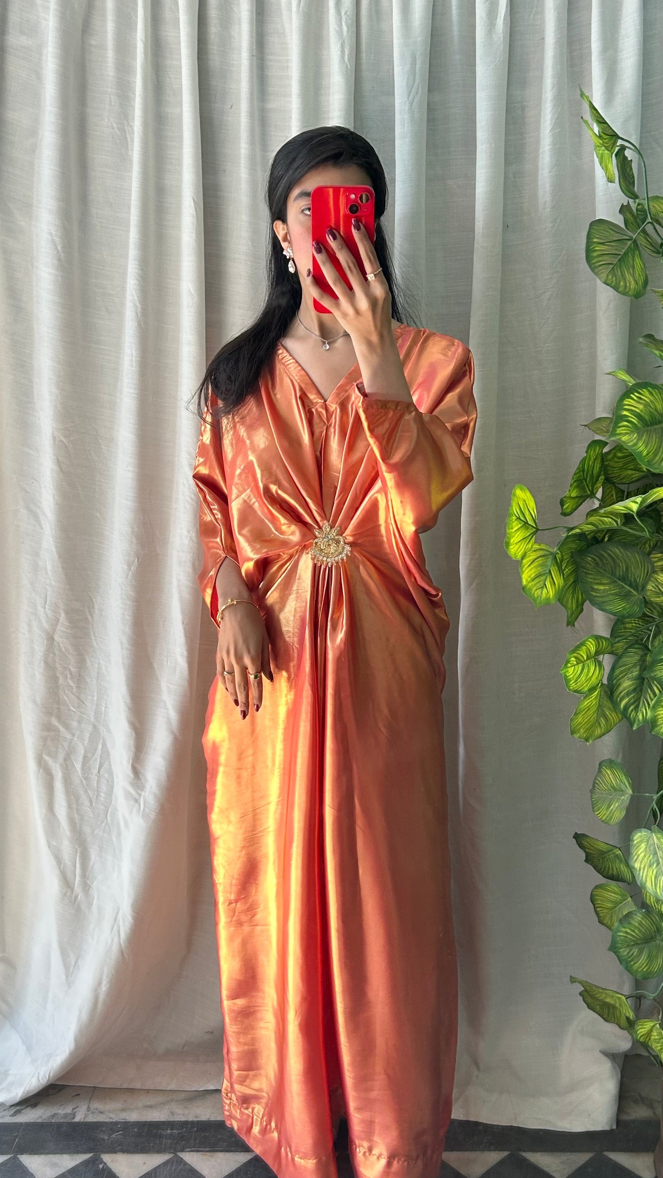 Shimmer Silk Rust Kaftan