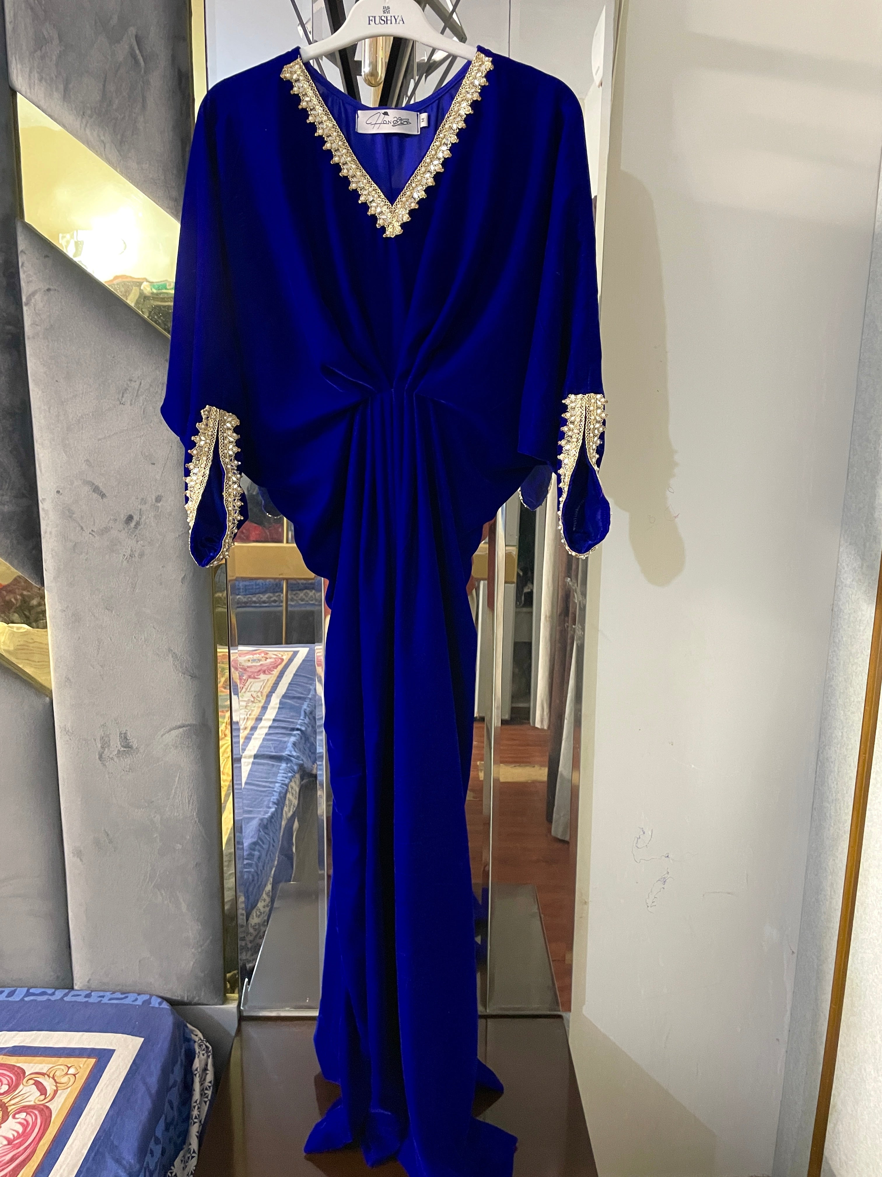 Embroidered Velvet Royal Blue Kaftan