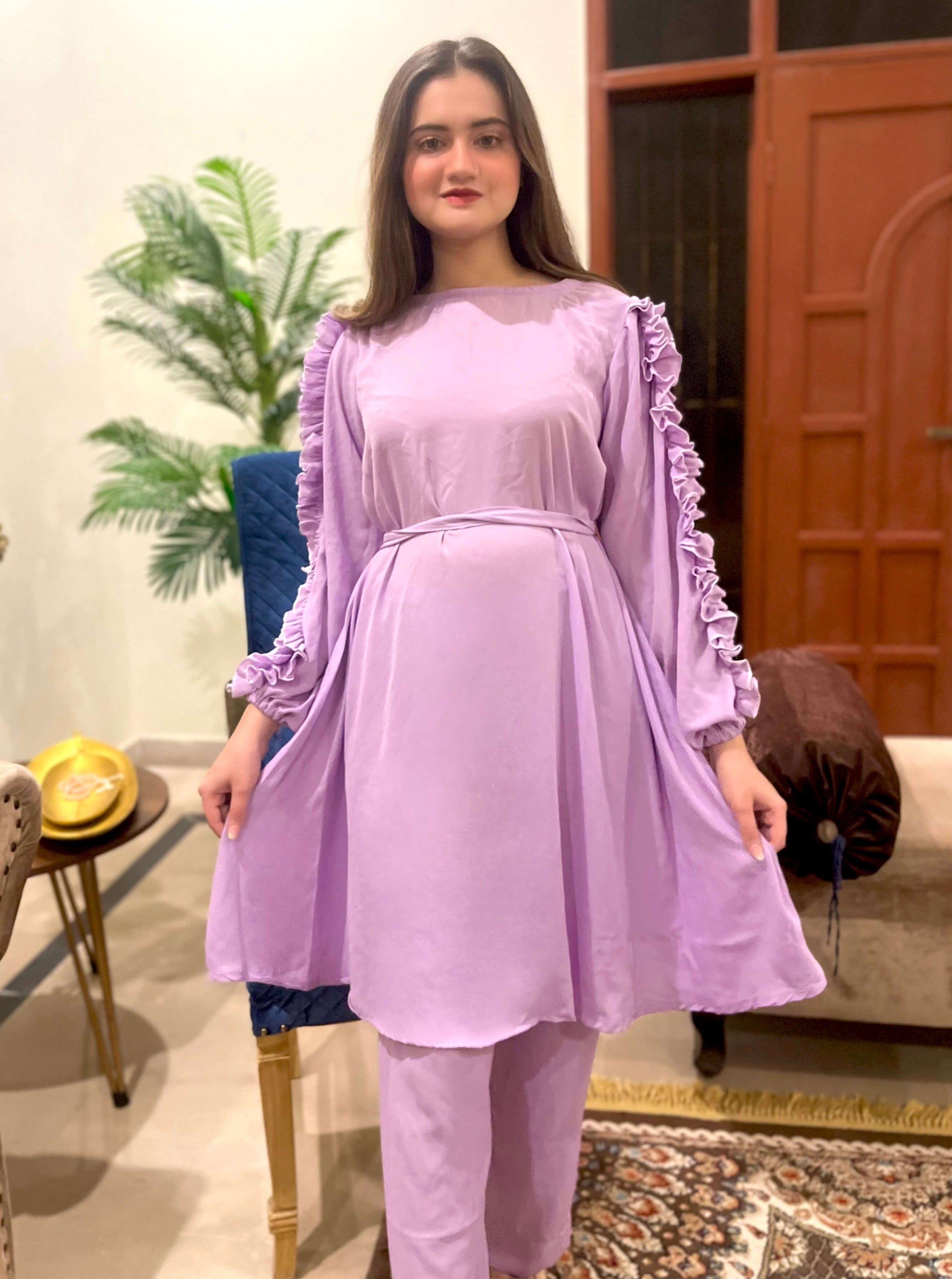 Lilac Crepe Solid Co-Ord Set