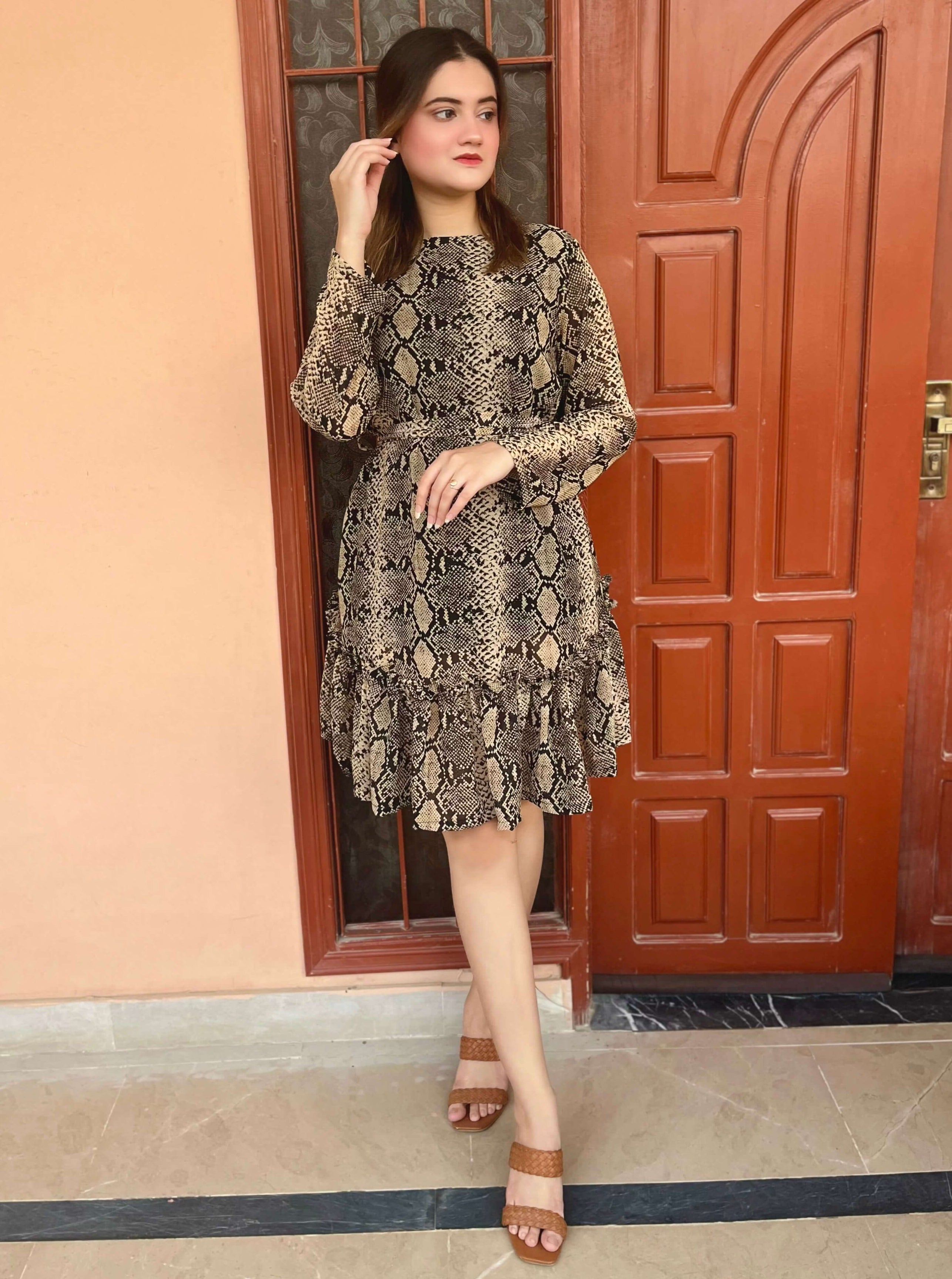 Snake Pattern Chiffon Dress