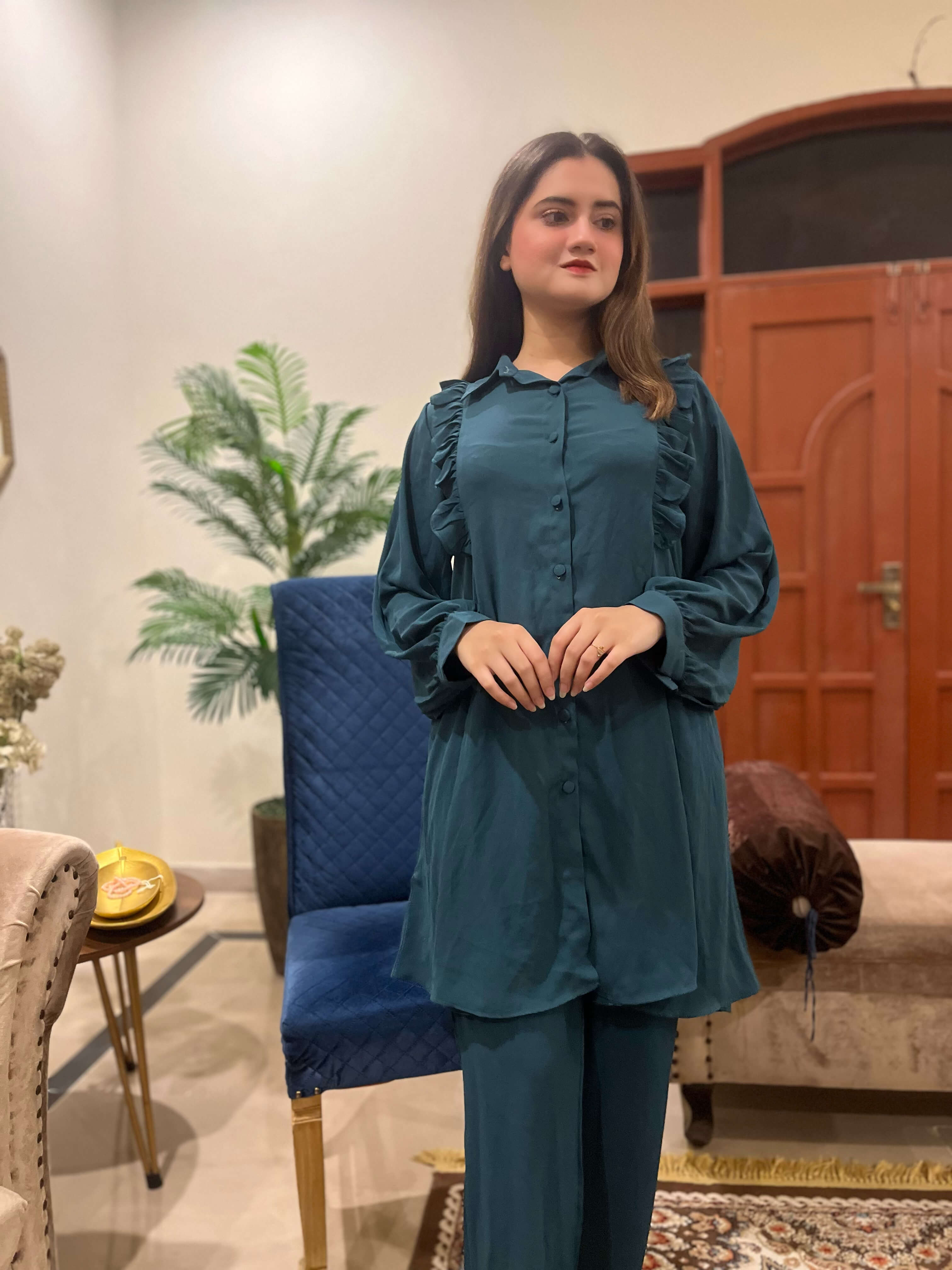 Green Crepe Solid Co-Ord Set
