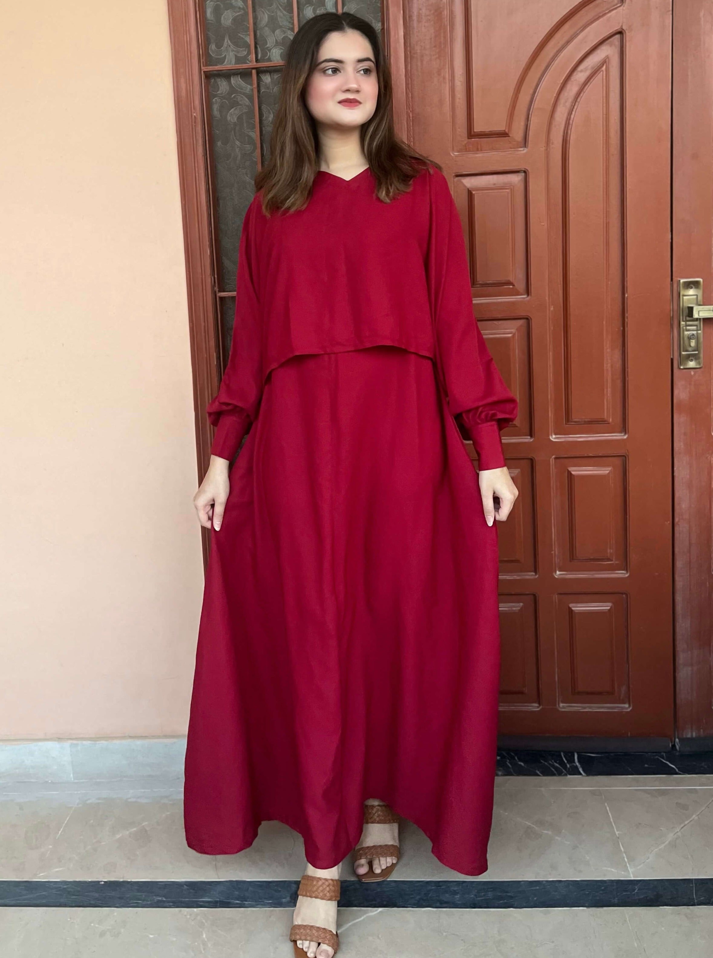 Maroon Crepe Skirt Dress