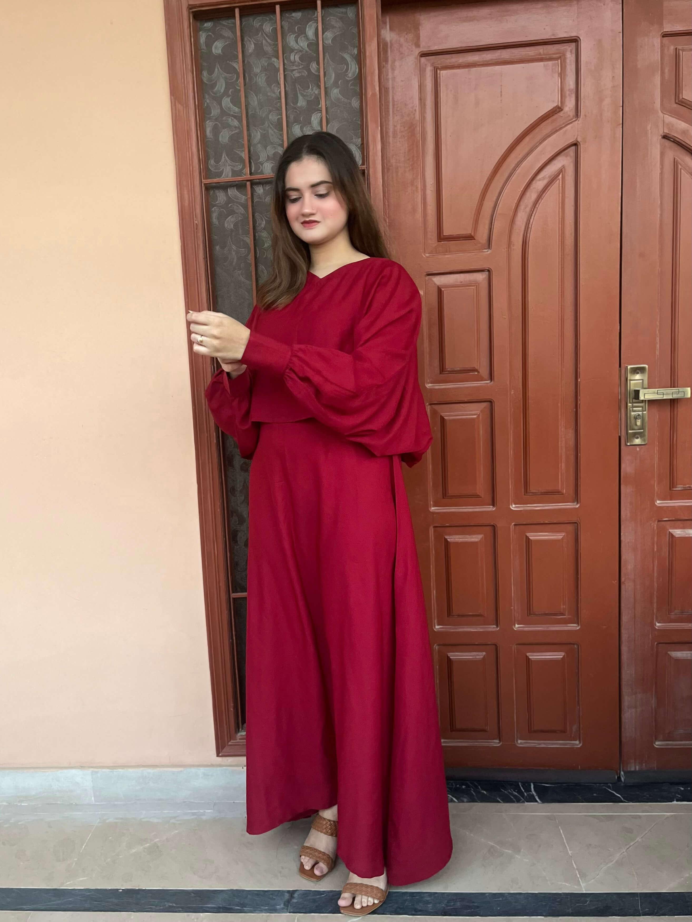 Maroon Crepe Skirt Dress