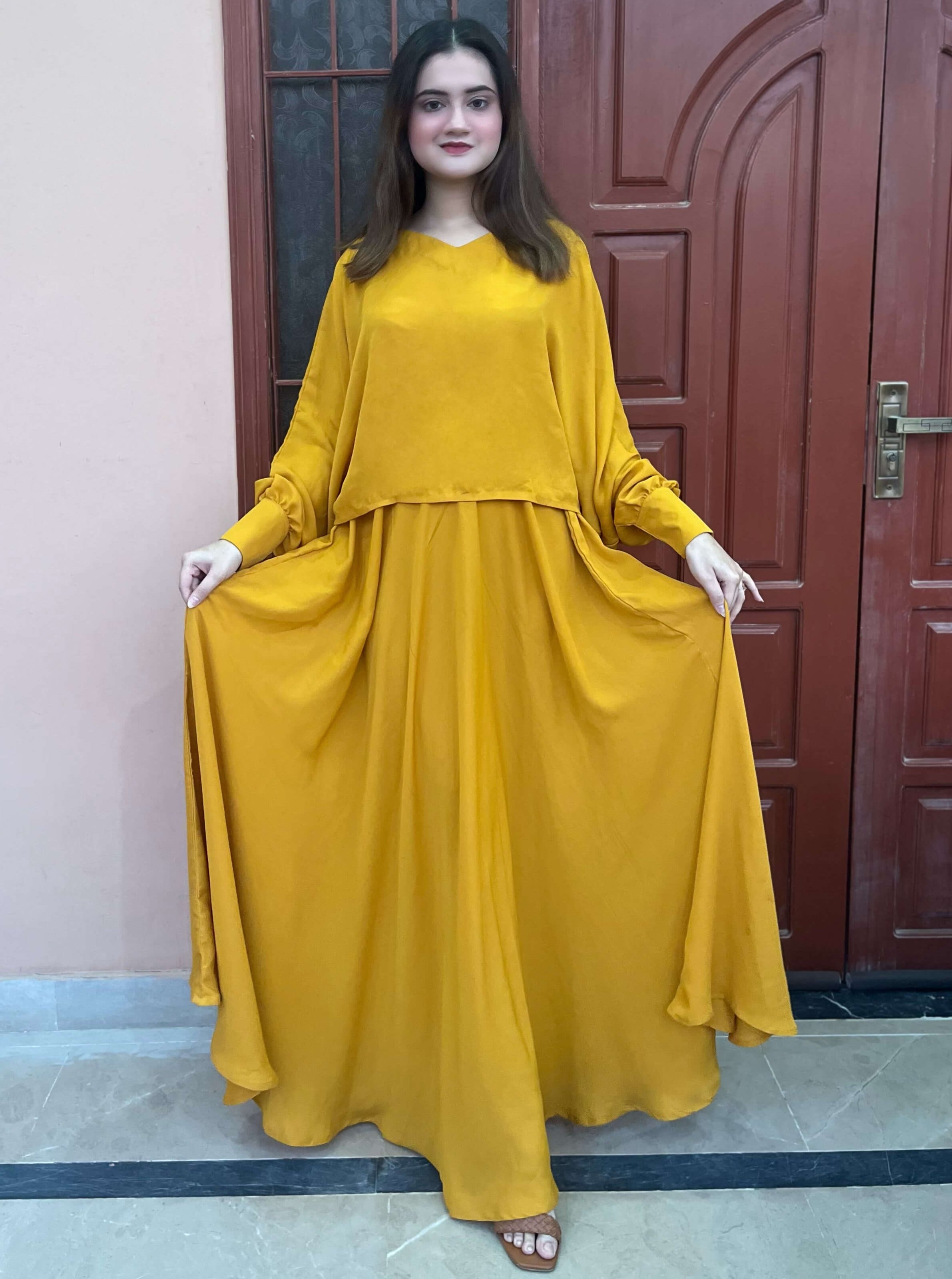Mustard Crepe Skirt Dress