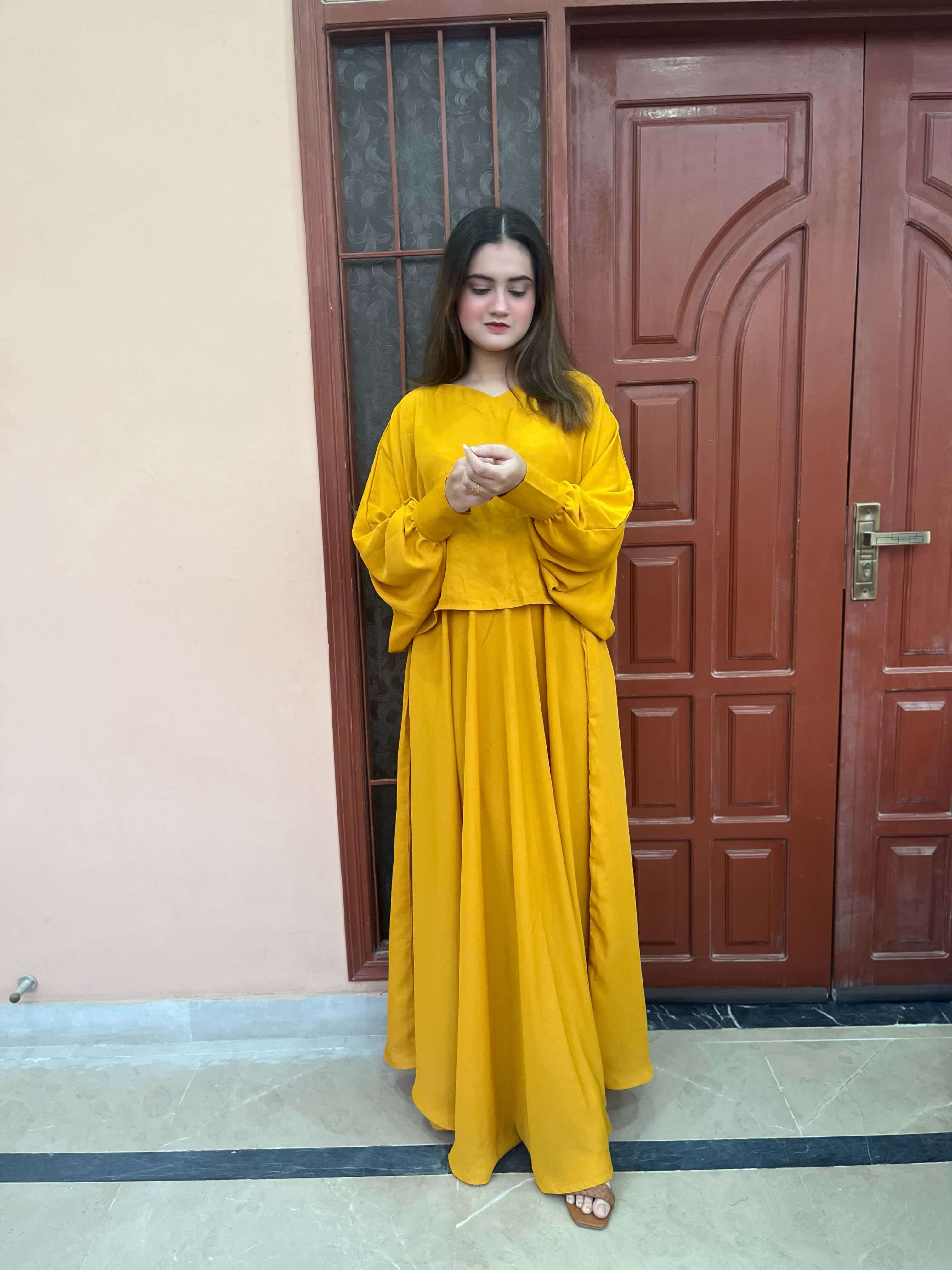 Mustard Crepe Skirt Dress